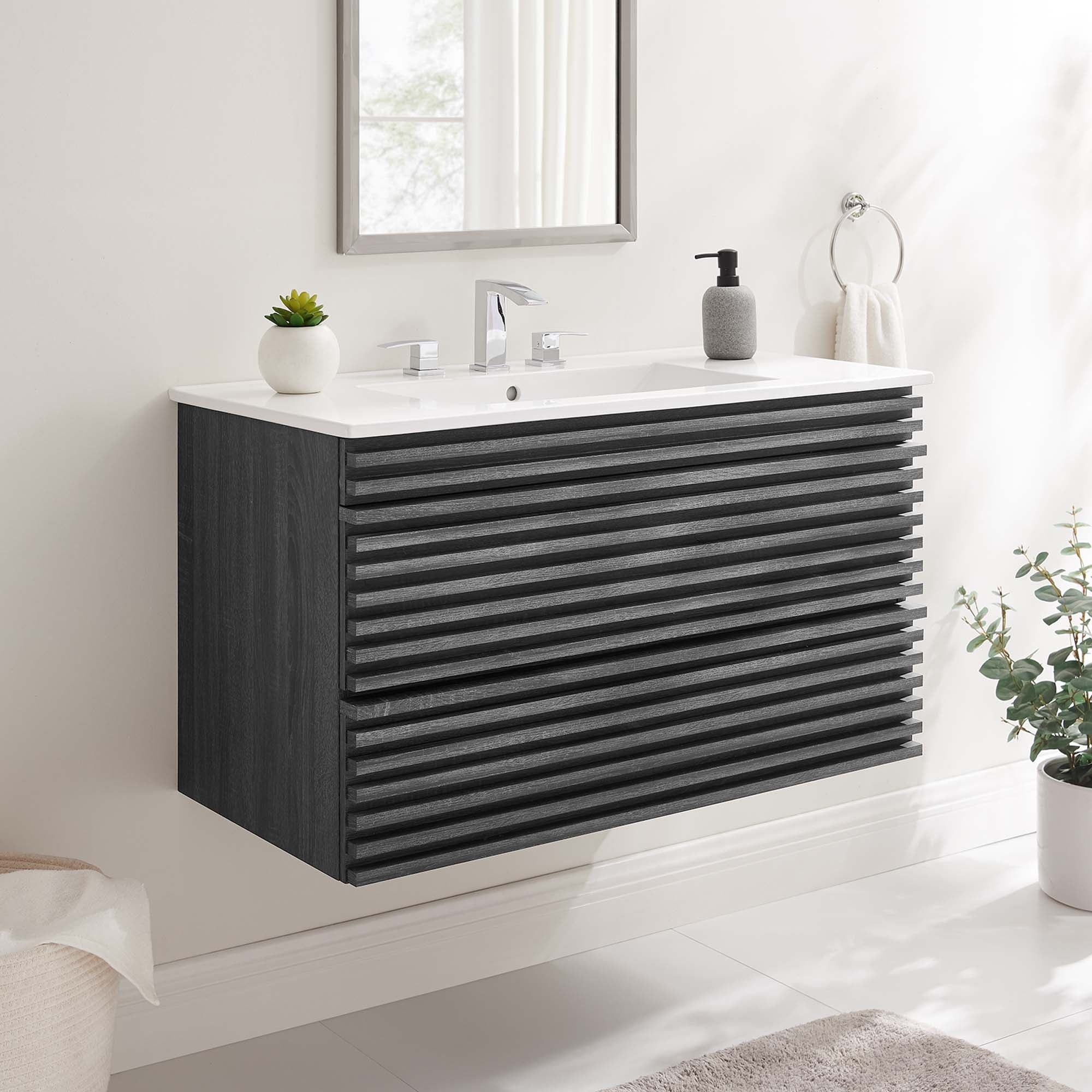 Render Wall-Mount Bathroom Vanity with White Basin Included by Modway