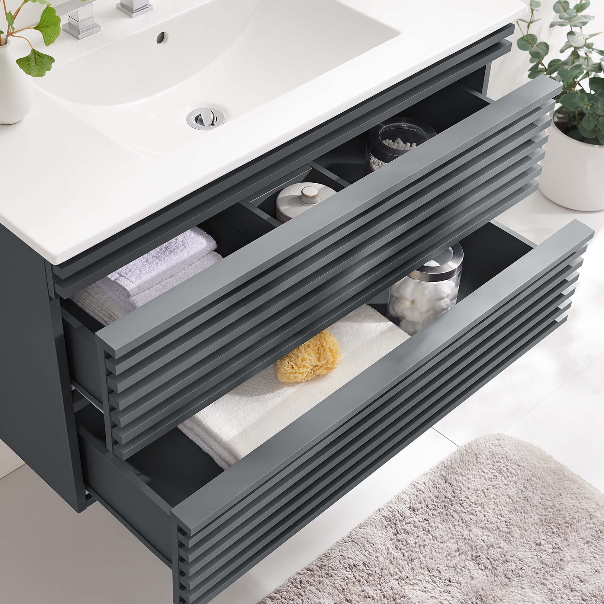 Render Wall-Mount Bathroom Vanity with White Basin Included by Modway