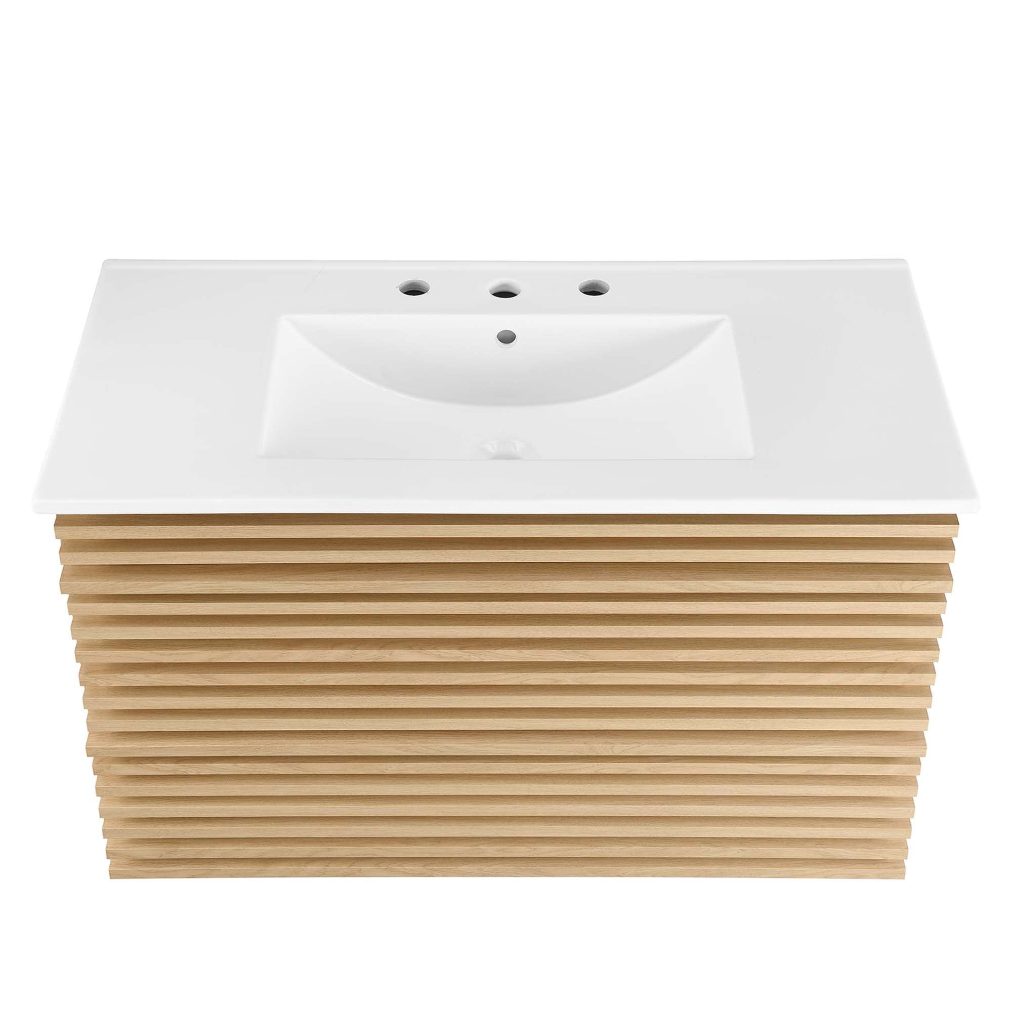 Render Wall-Mount Bathroom Vanity with White Basin Included by Modway