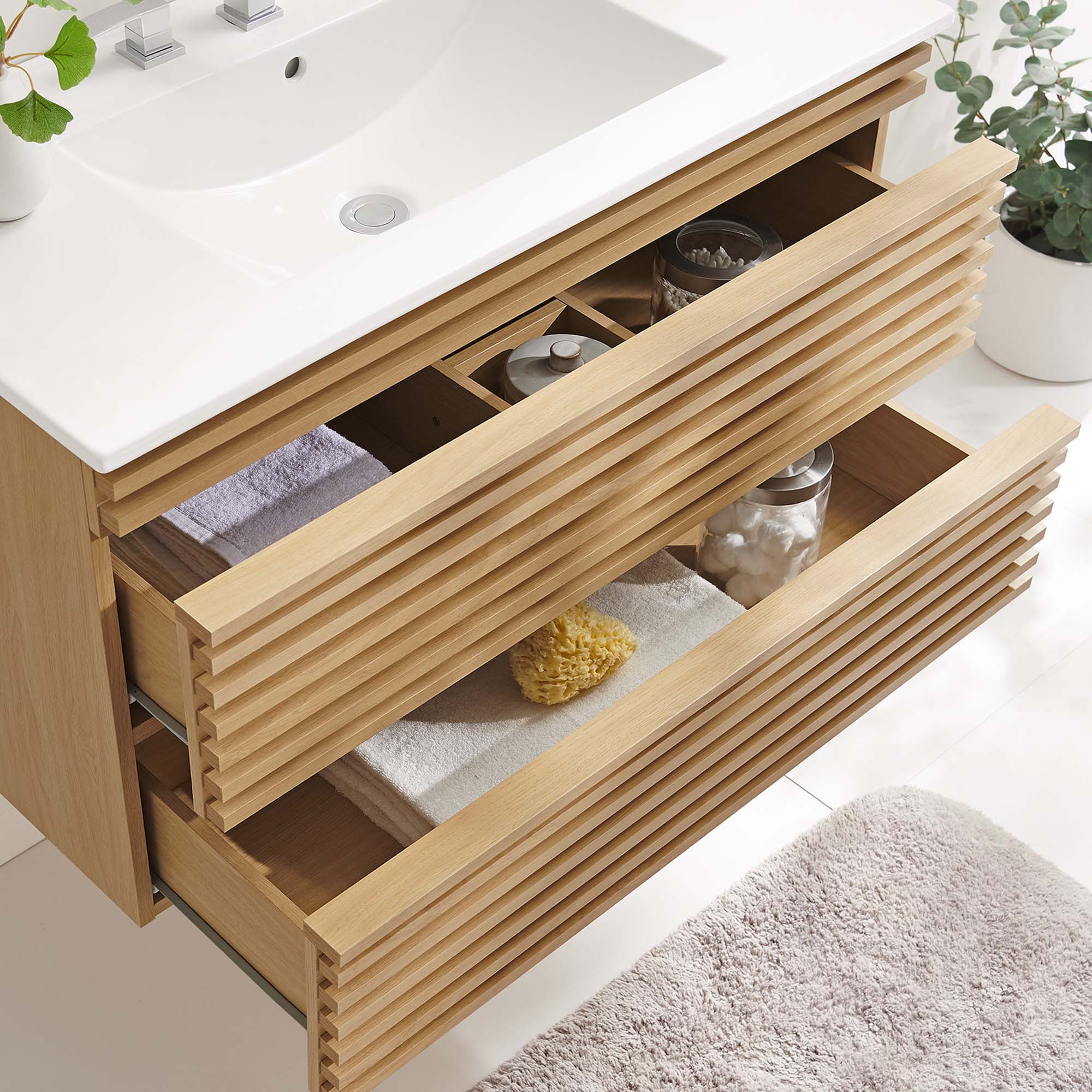 Render Wall-Mount Bathroom Vanity with White Basin Included by Modway