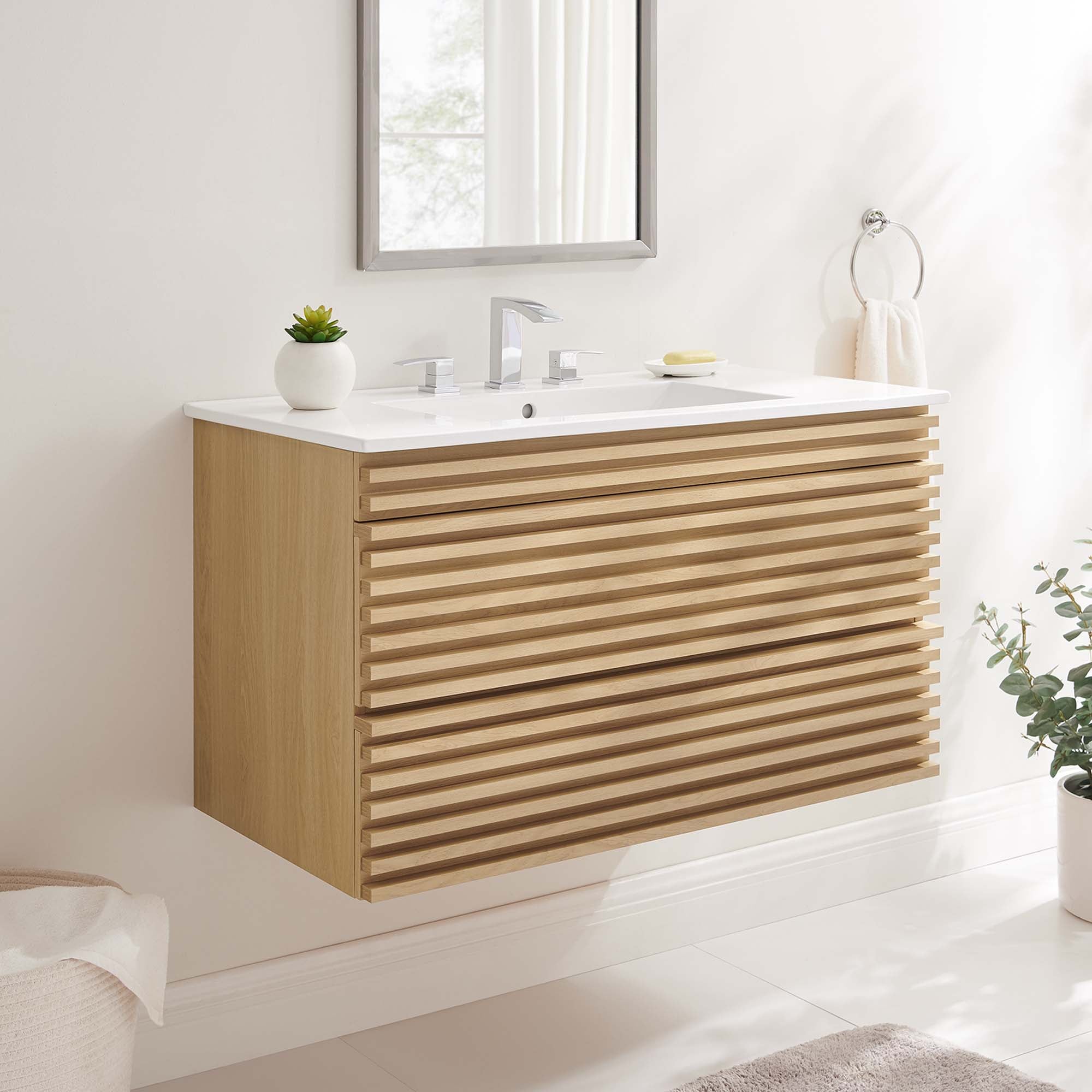 Render Wall-Mount Bathroom Vanity with White Basin Included by Modway