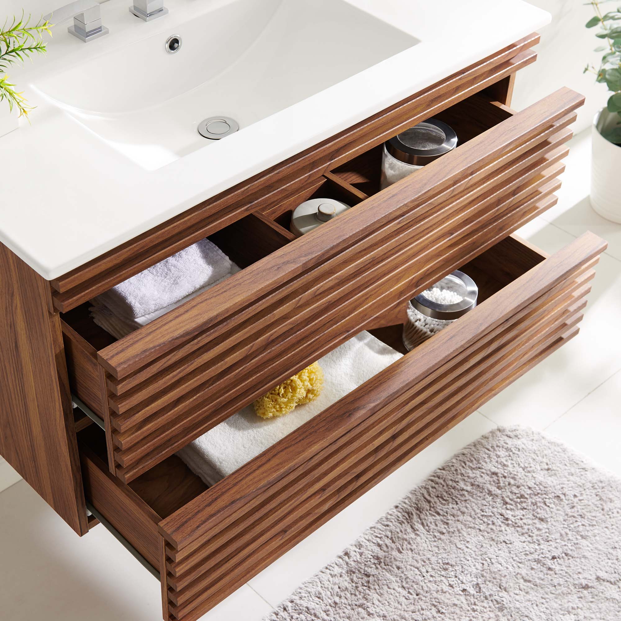 Render Wall-Mount Bathroom Vanity with White Basin Included by Modway