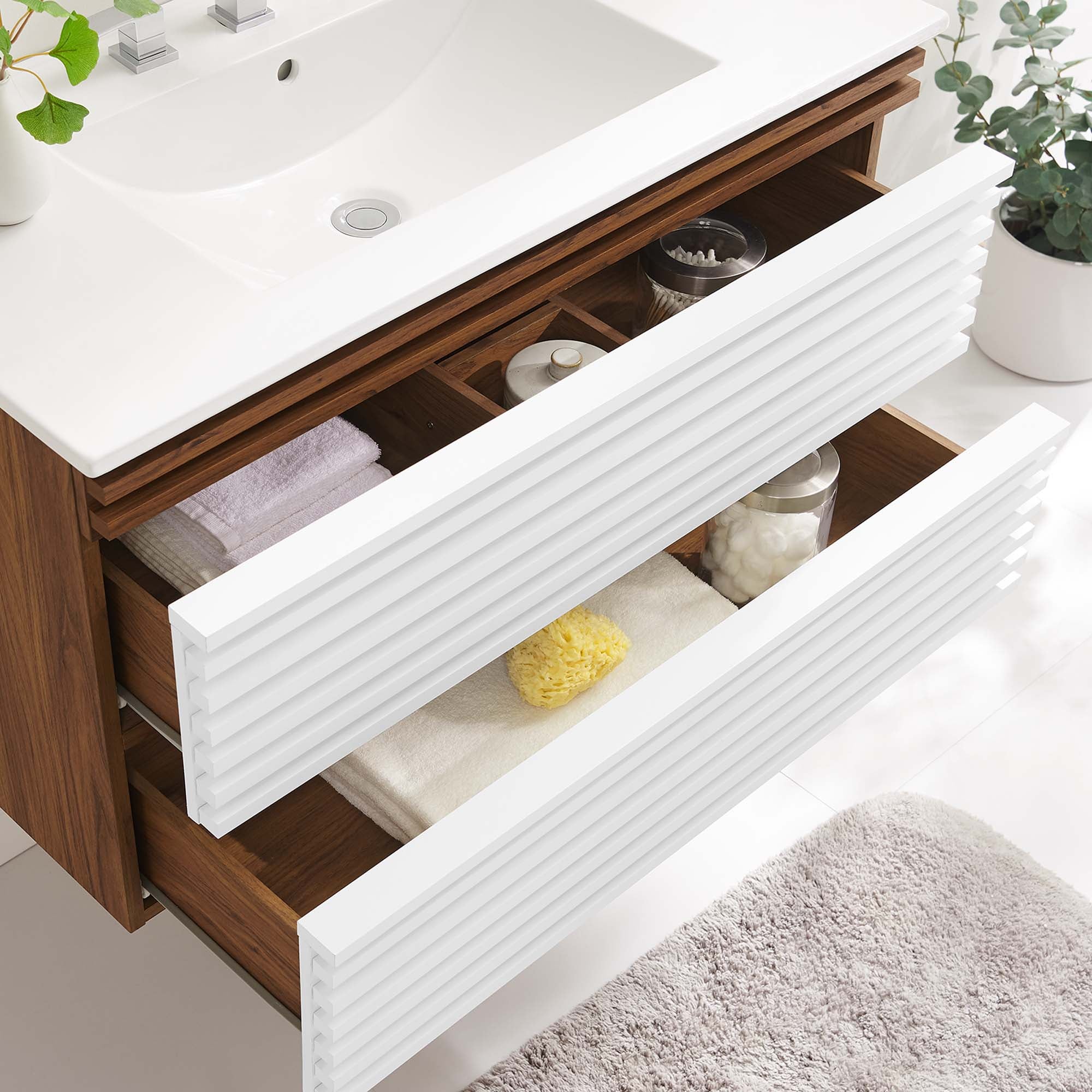 Render Wall-Mount Bathroom Vanity with White Basin Included by Modway