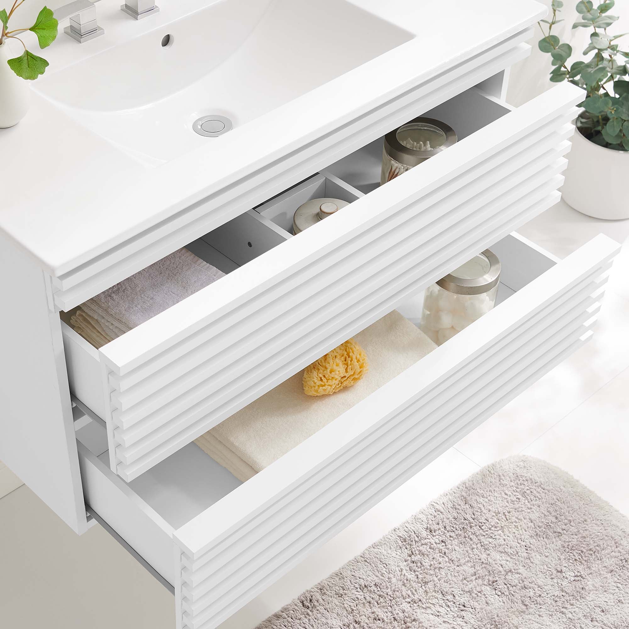 Render Wall-Mount Bathroom Vanity with White Basin Included by Modway