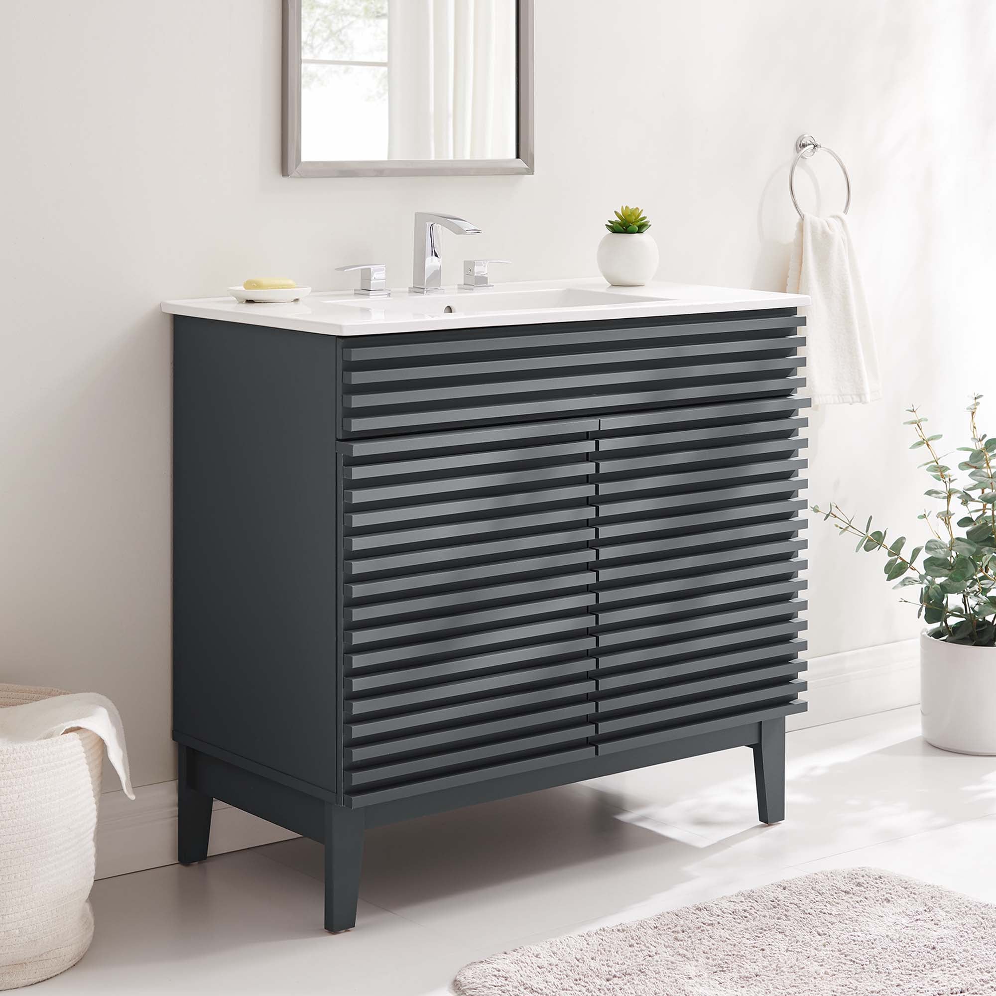 Render 30" and 36" Bathroom Vanities with White Basin Included by Modway