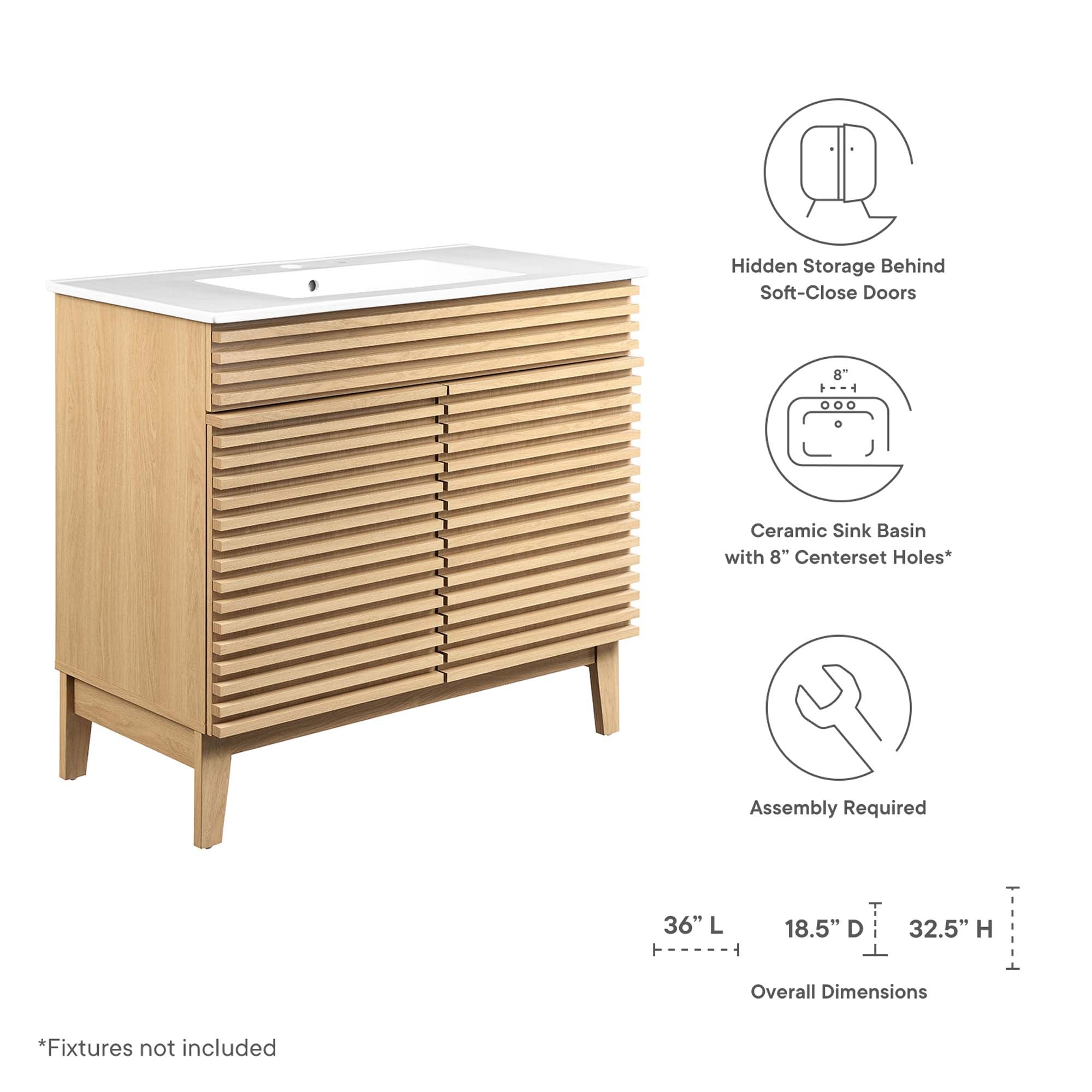 Render 30" and 36" Bathroom Vanities with White Basin Included by Modway