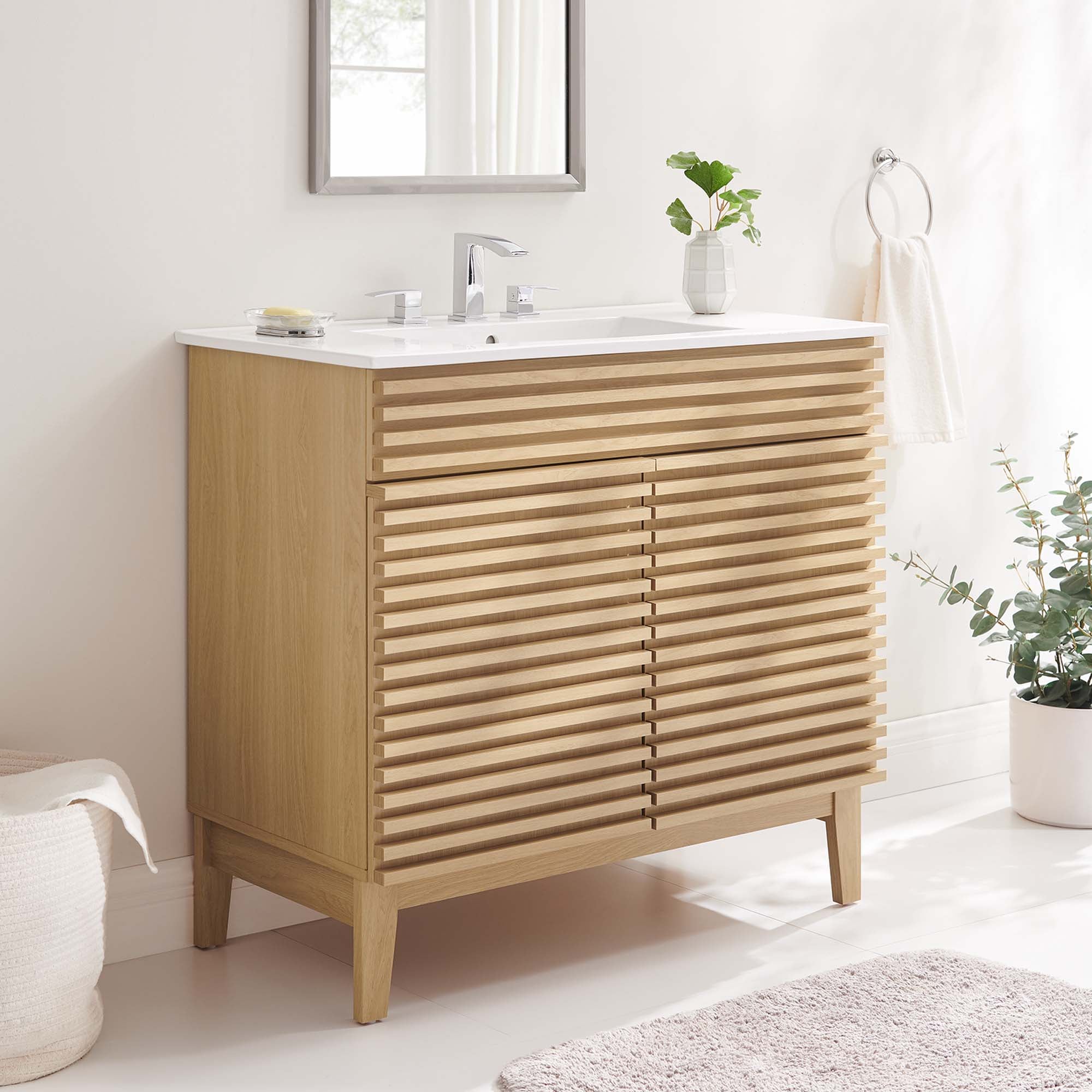 Render 30" and 36" Bathroom Vanities with White Basin Included by Modway