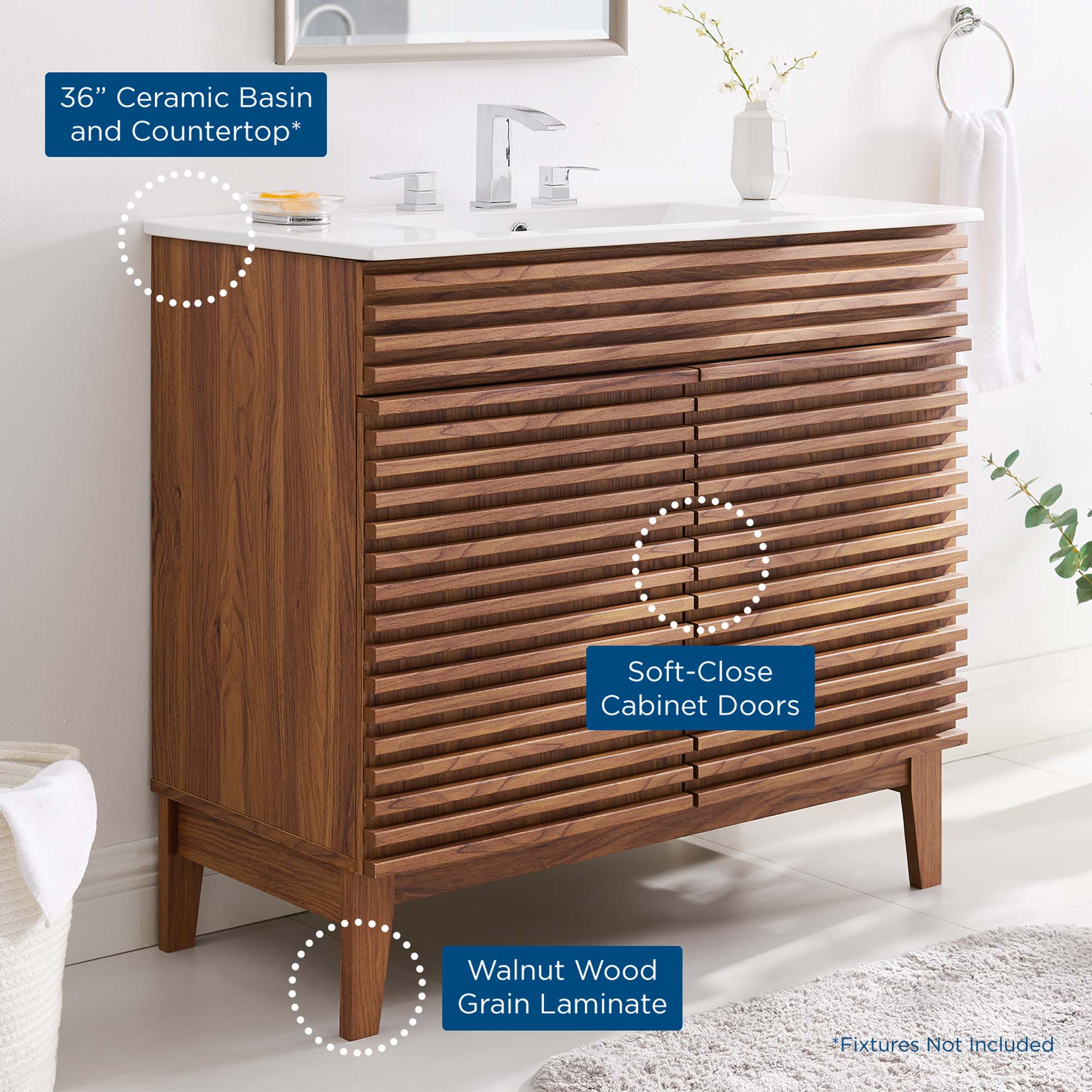 Render 30" and 36" Bathroom Vanities with White Basin Included by Modway