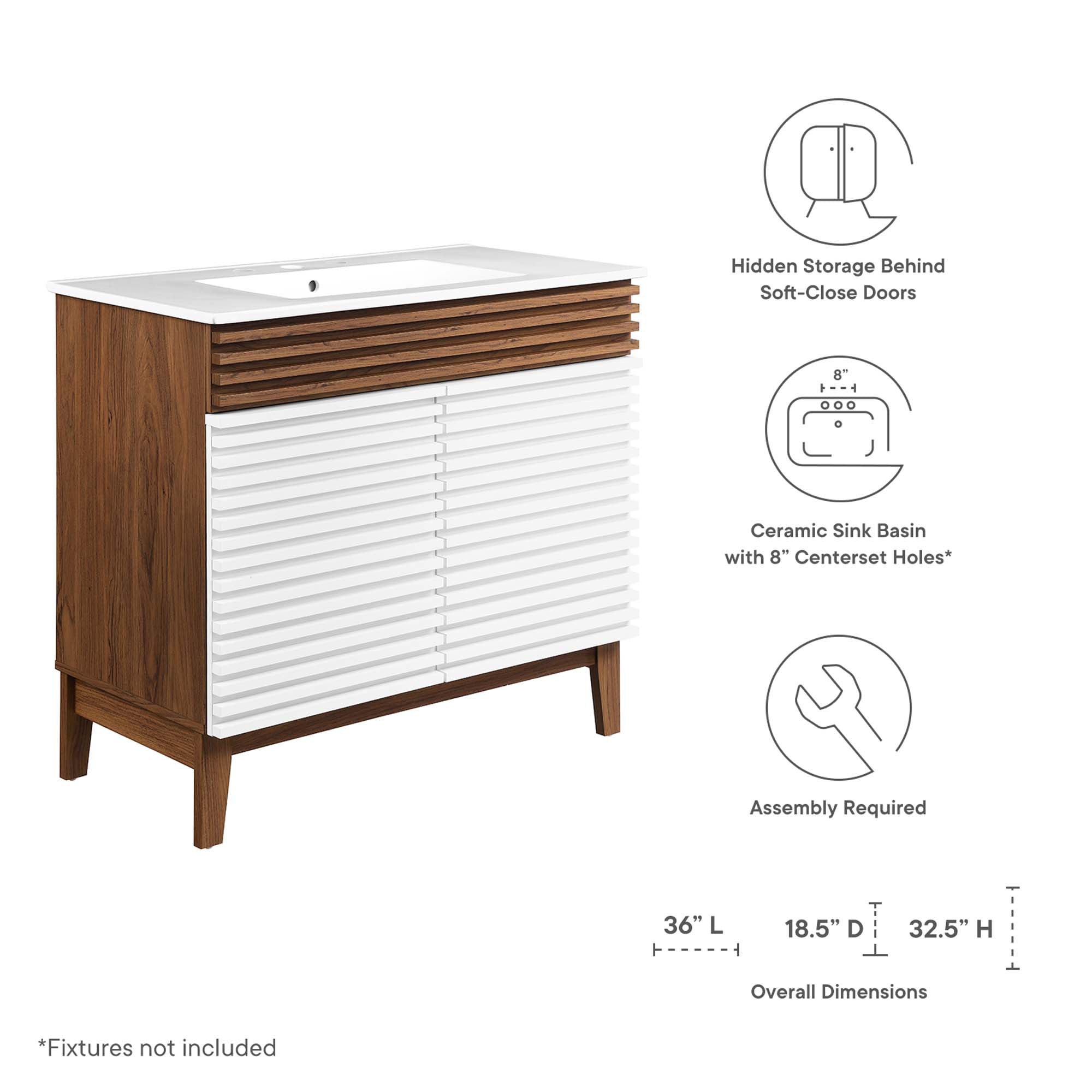Render 30" and 36" Bathroom Vanities with White Basin Included by Modway