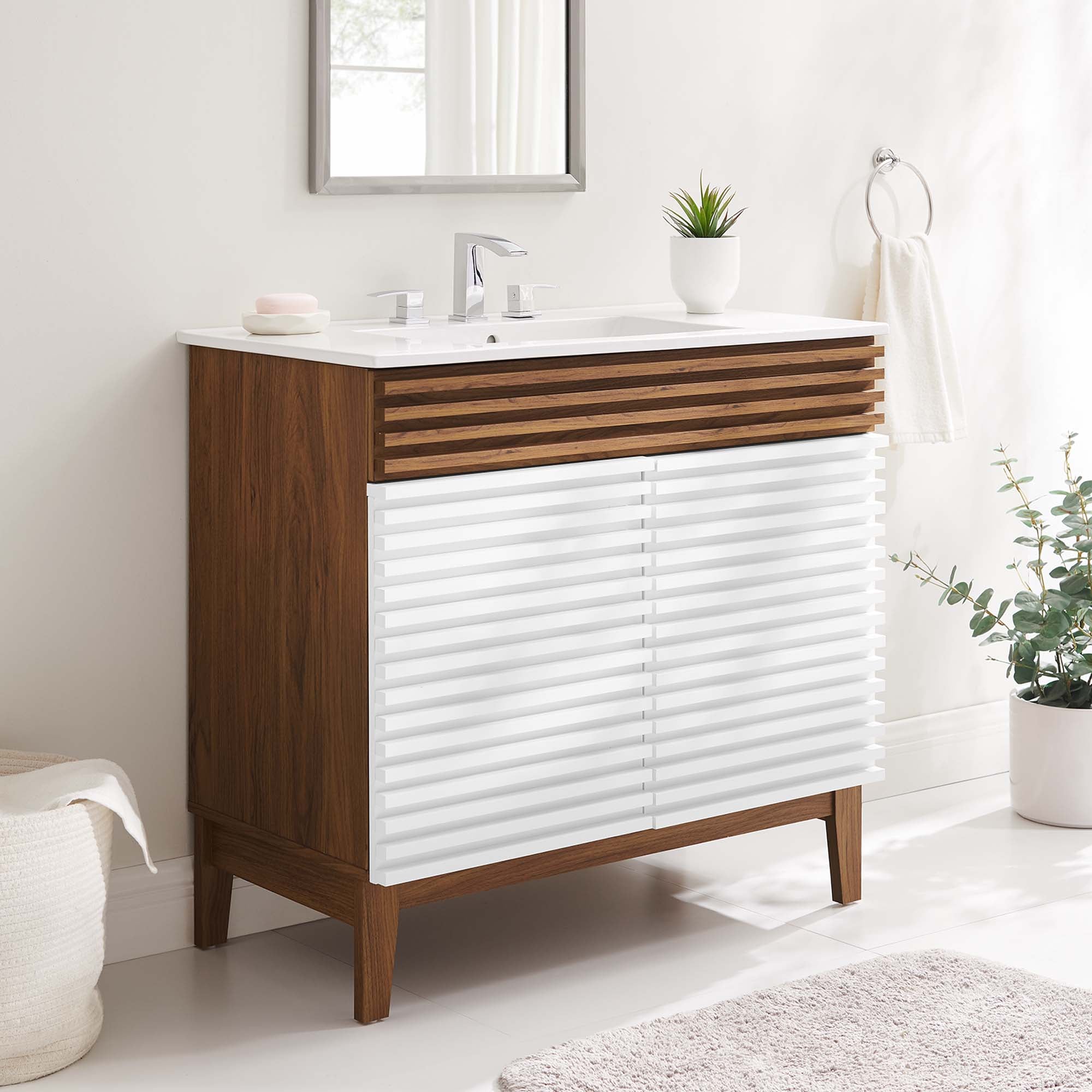 Render 30" and 36" Bathroom Vanities with White Basin Included by Modway