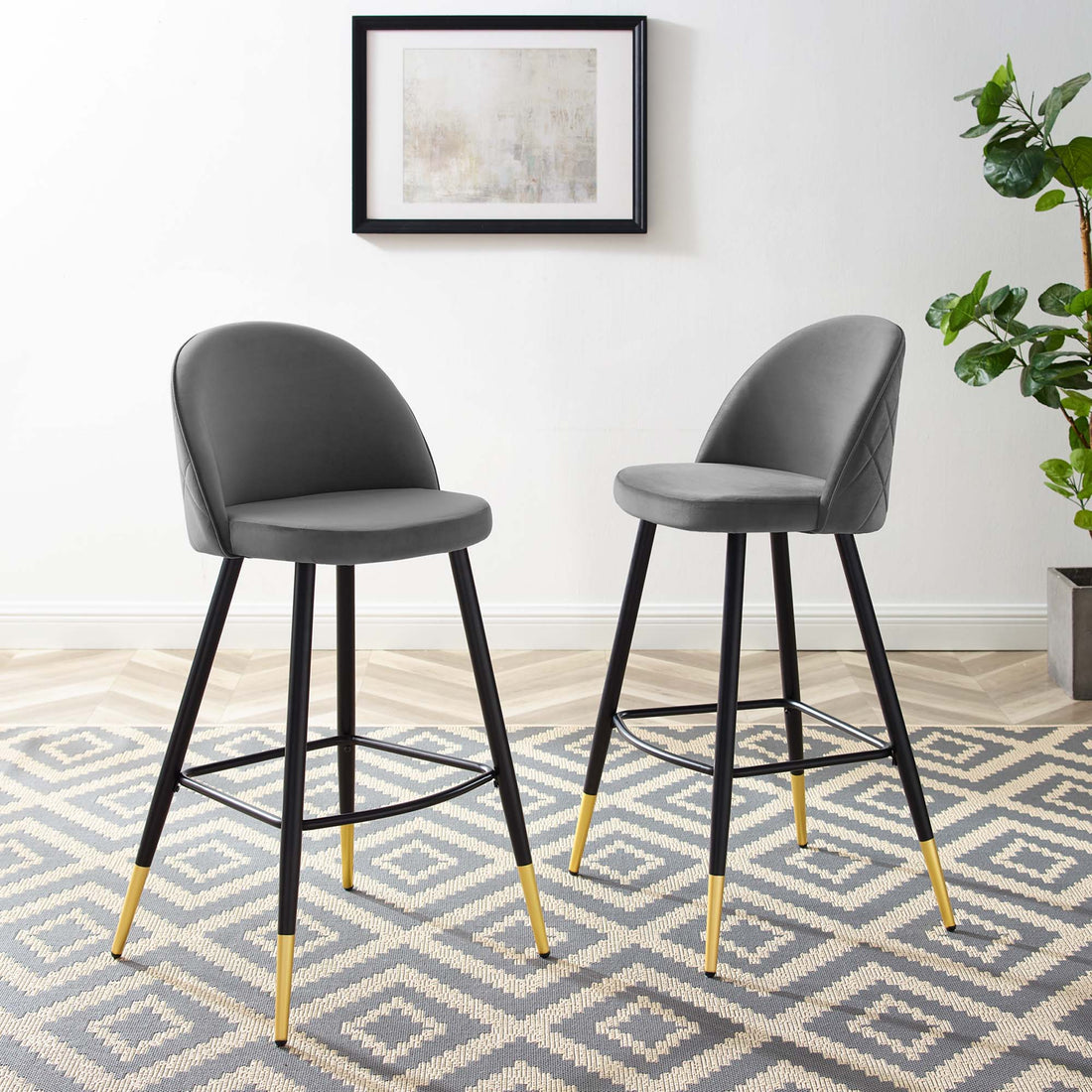Cordial Performance Velvet Bar Stools - Set of 2 by Modway