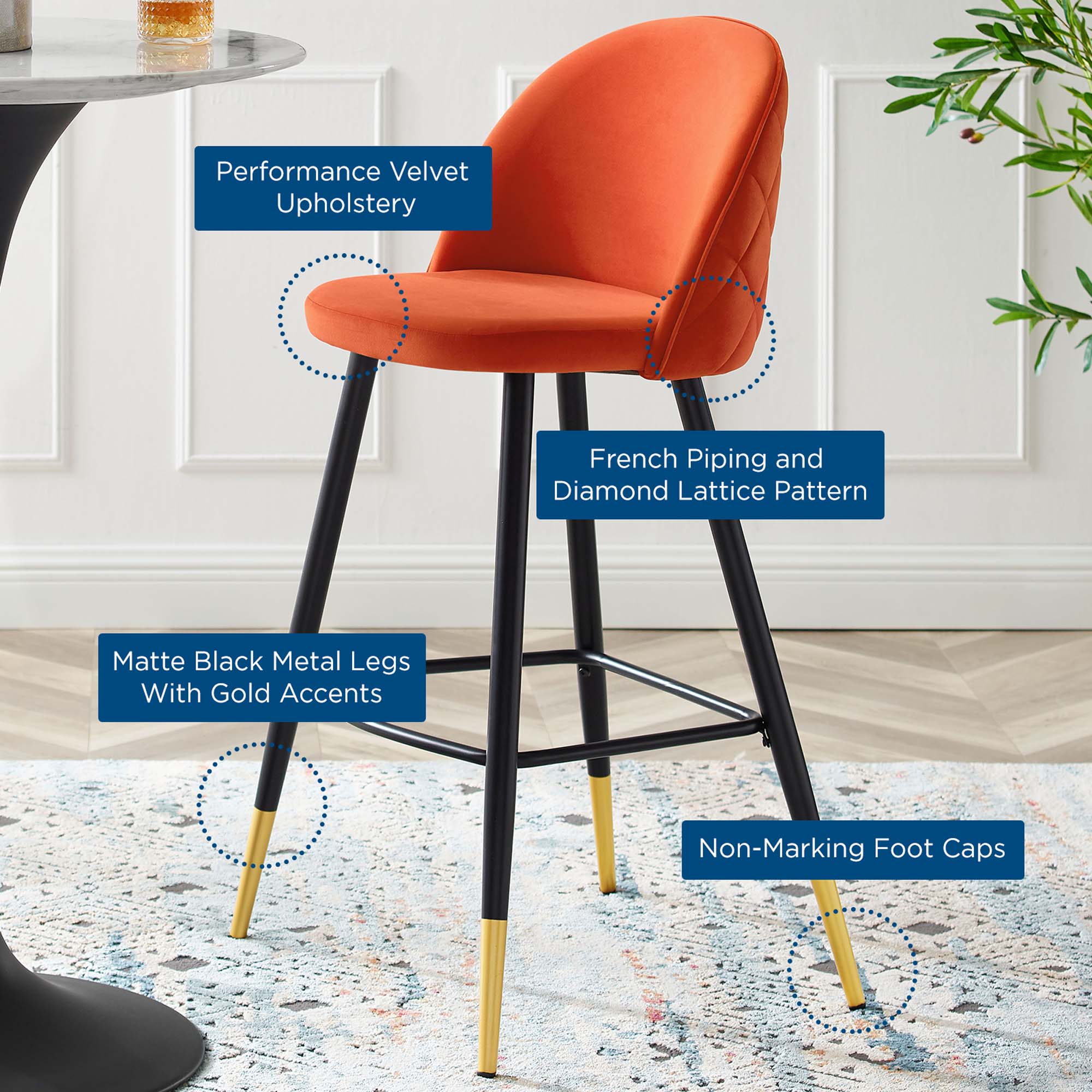 Cordial Performance Velvet Bar Stools - Set of 2 by Modway