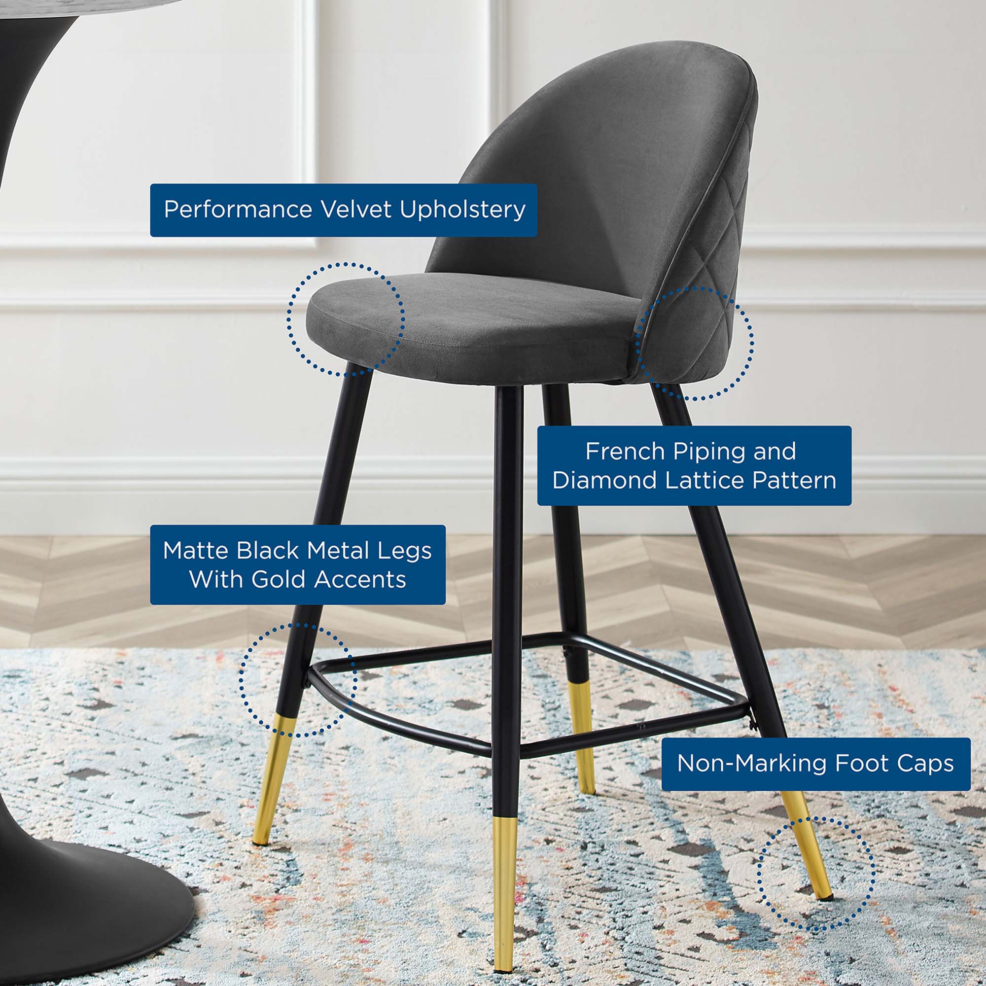 Cordial Performance Velvet Counter Stools Set of 2 by Modway