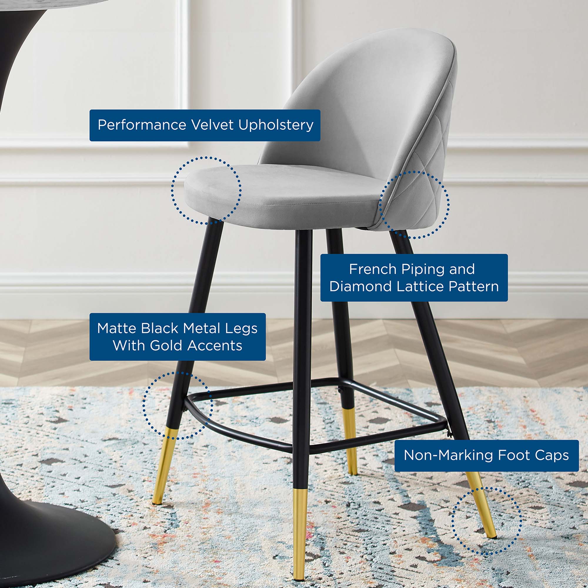 Cordial Performance Velvet Counter Stools Set of 2 by Modway