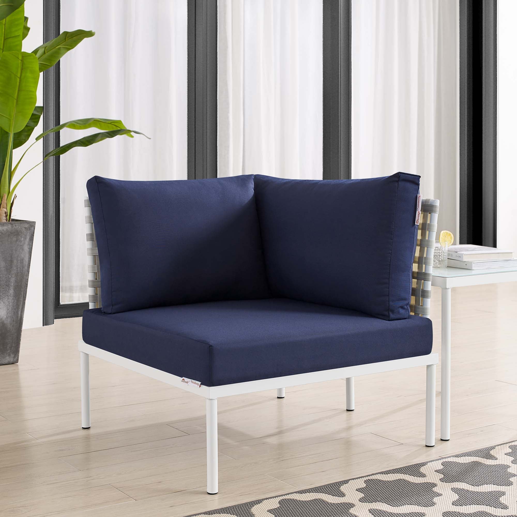Harmony Sunbrella® Basket Weave Outdoor Patio Aluminum Corner Chair by Modway