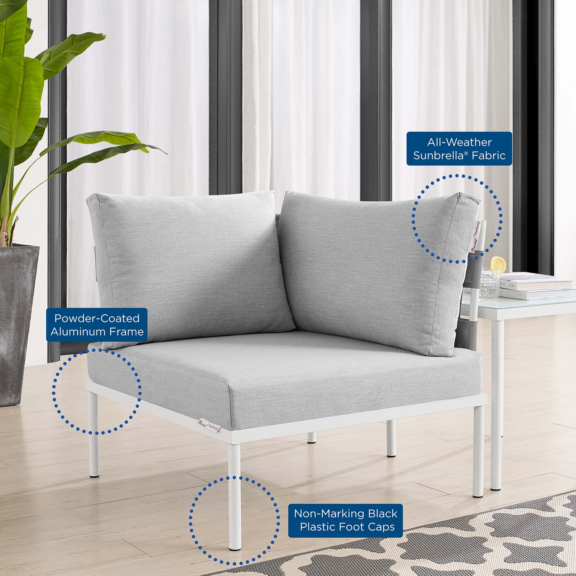 Harmony Sunbrella® Outdoor Patio Aluminum Corner Chair by Modway