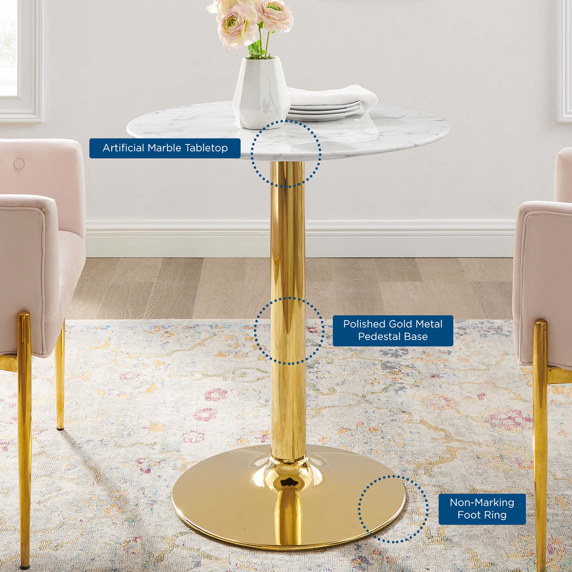 Verne 28" Artificial Marble Dining Table by Modway