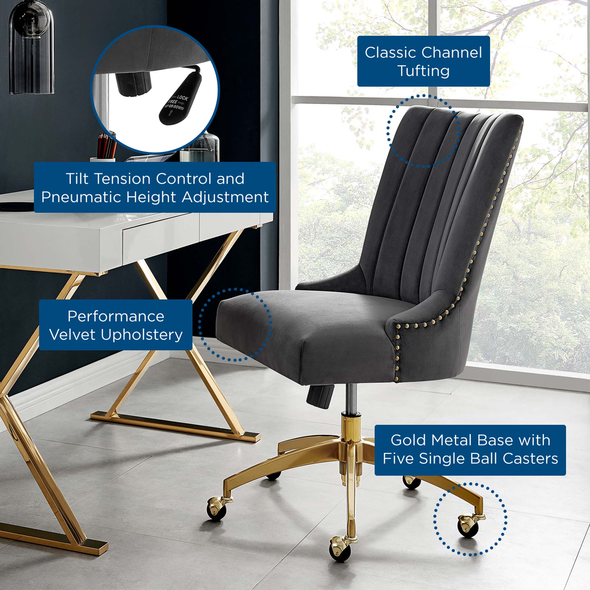 Empower Channel Tufted Performance Velvet Office Chair by Modway