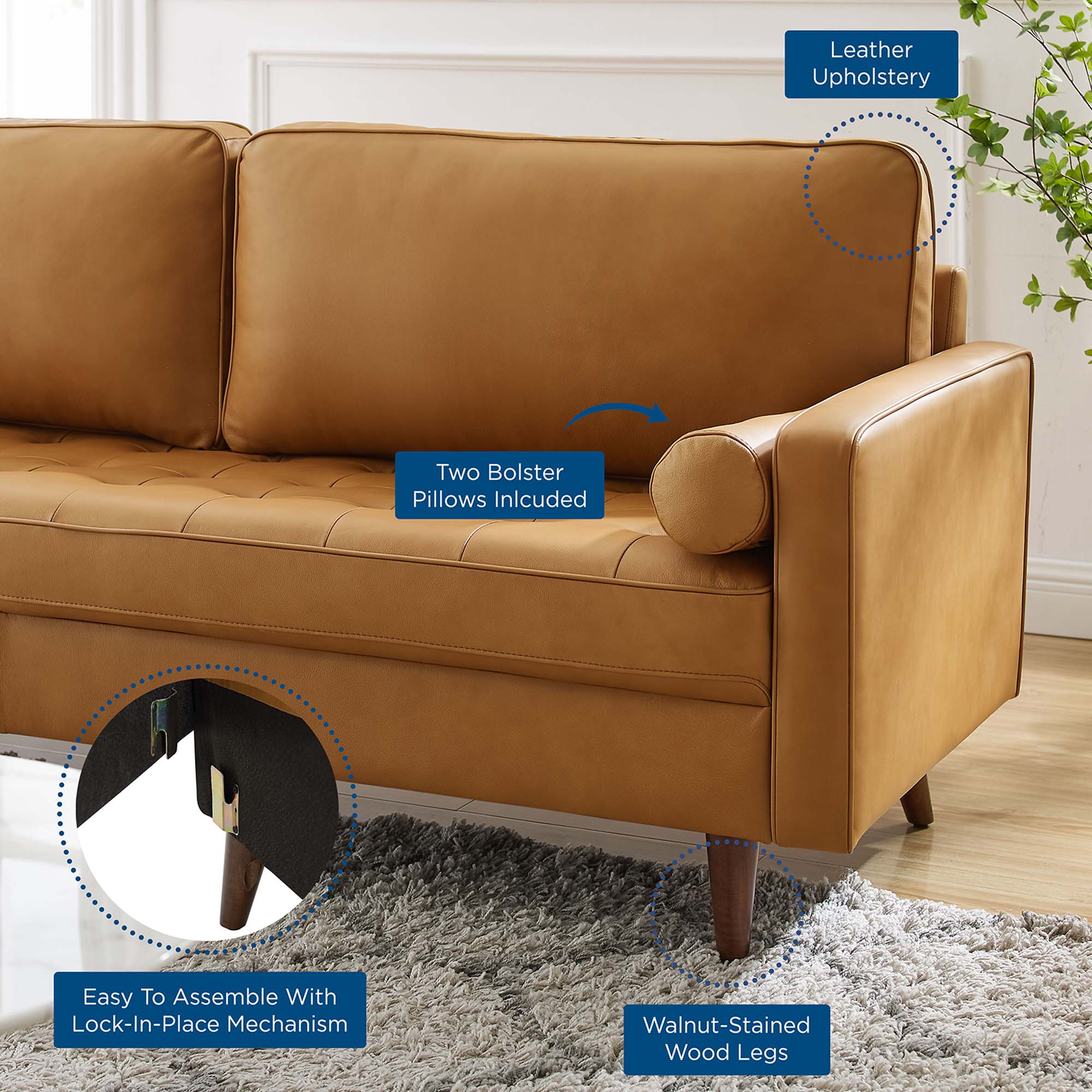 Valour 81" Leather Sofa by Modway