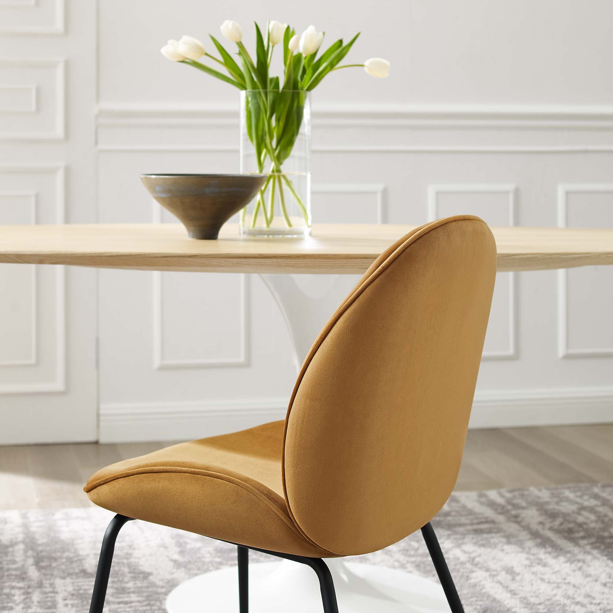 Scoop Black Powder Coated Steel Leg Performance Velvet Dining Chairs - Set of 2 by Modway