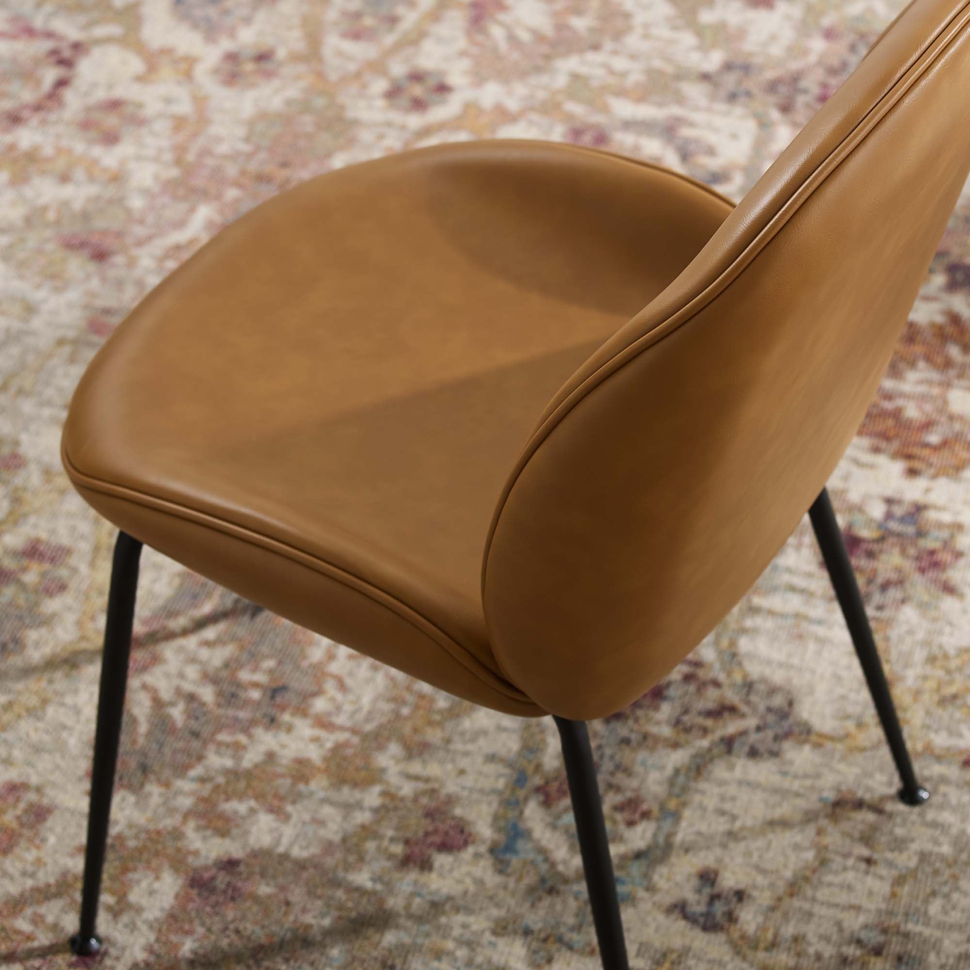 Scoop Black Powder Coated Steel Leg Vegan Leather Dining Chairs - Set of 2 by Modway