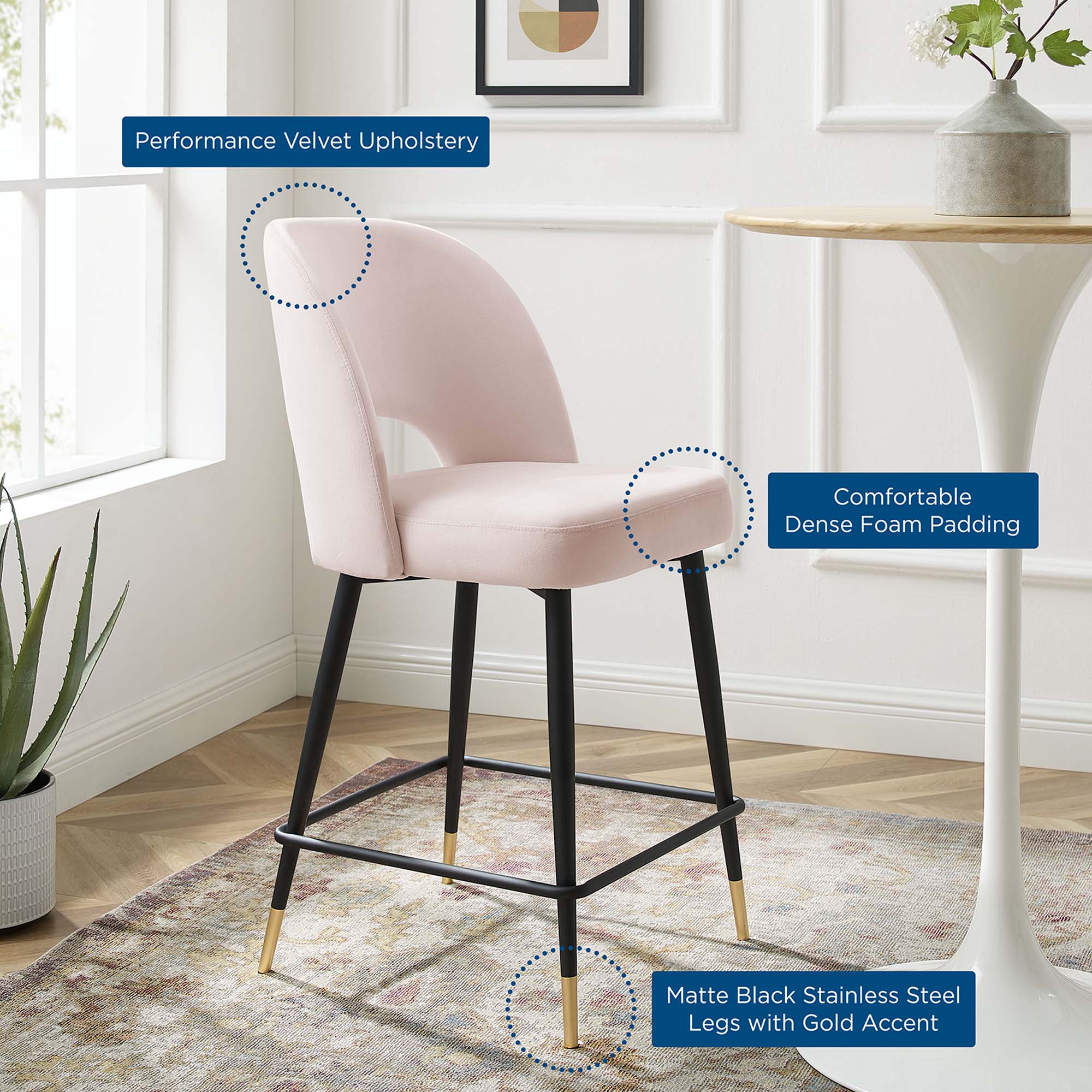 Rouse Performance Velvet Counter Stool by Modway