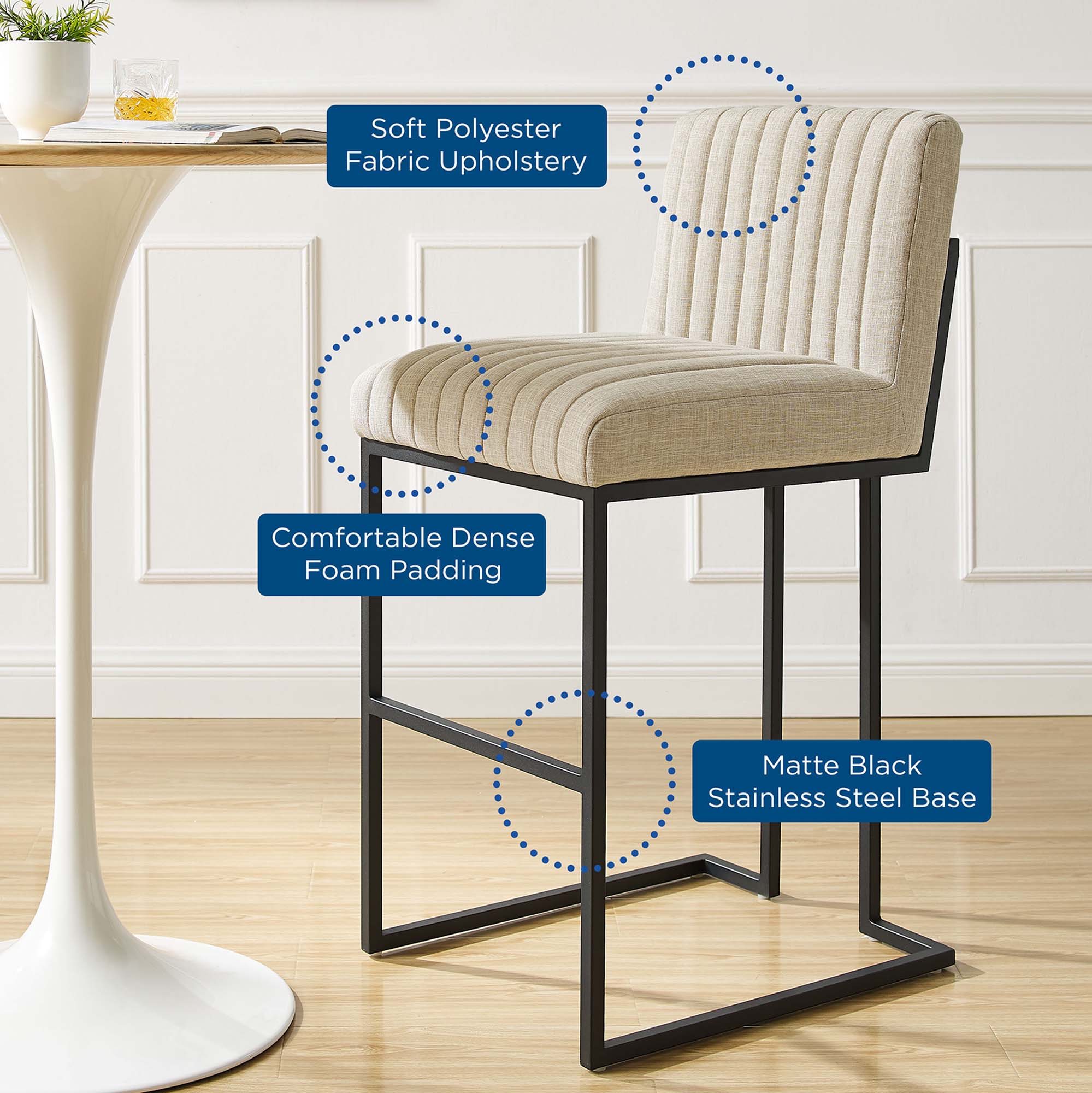 Indulge Channel Tufted Fabric Bar Stool by Modway