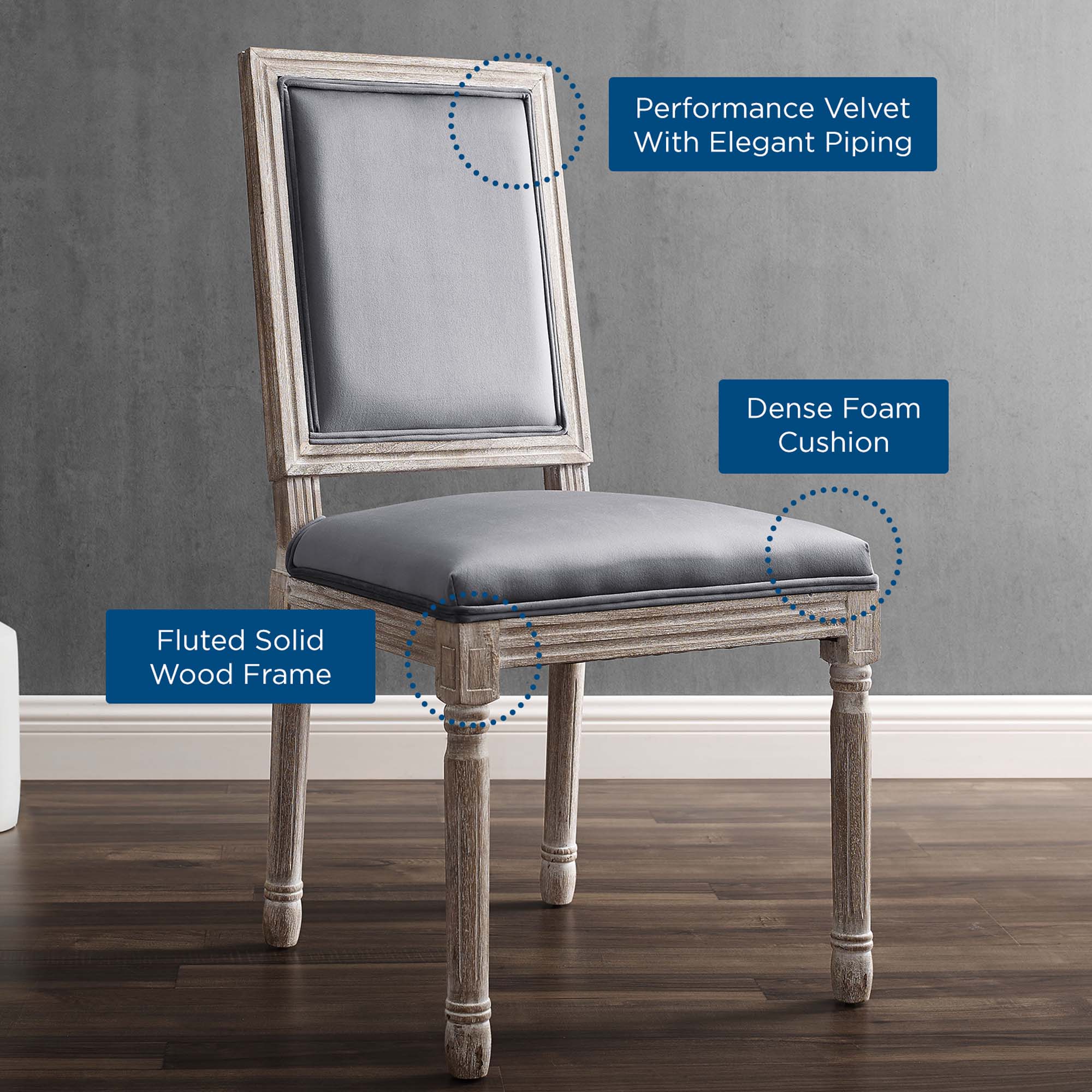 Court French Vintage Performance Velvet Dining Side Chair by Modway
