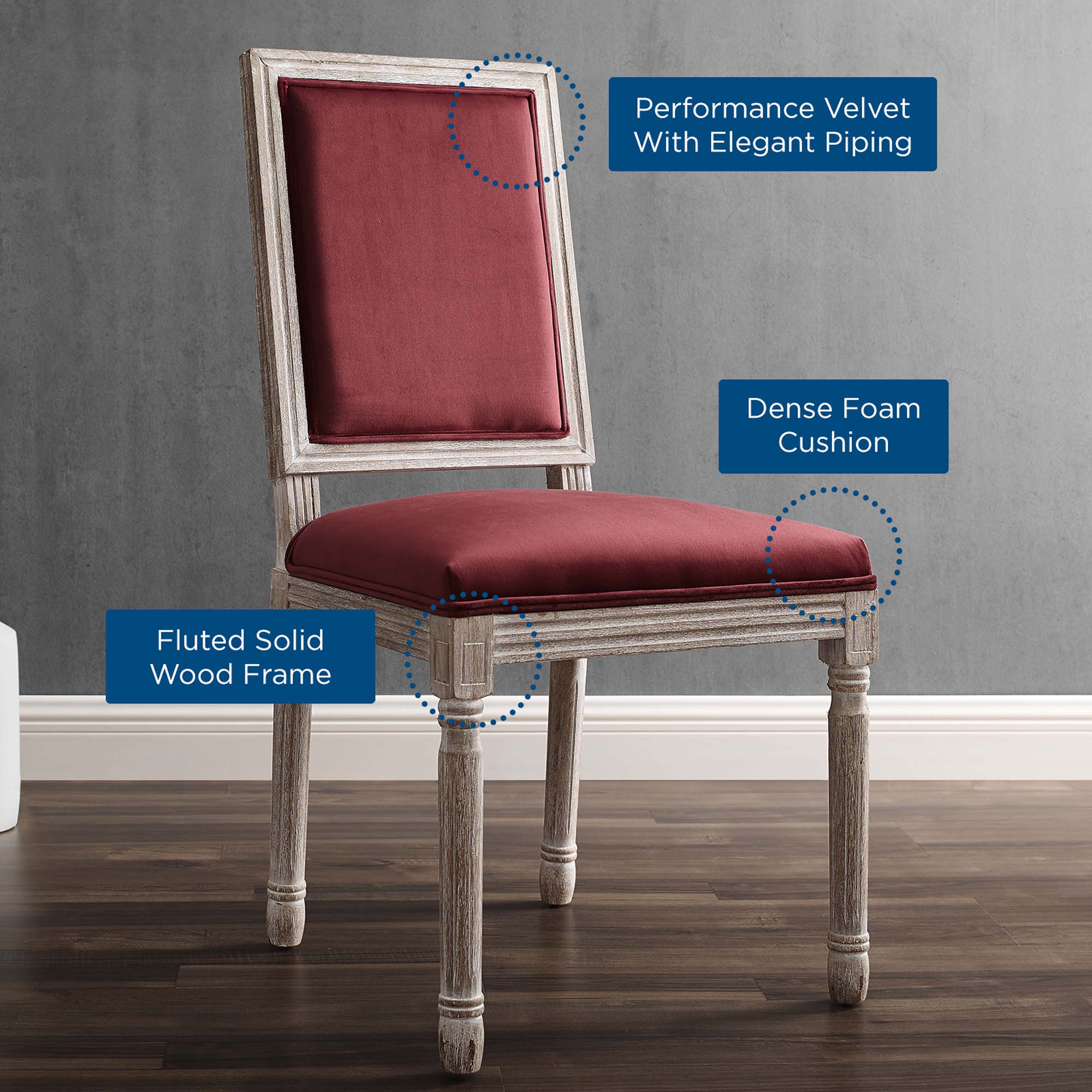 Court French Vintage Performance Velvet Dining Side Chair by Modway