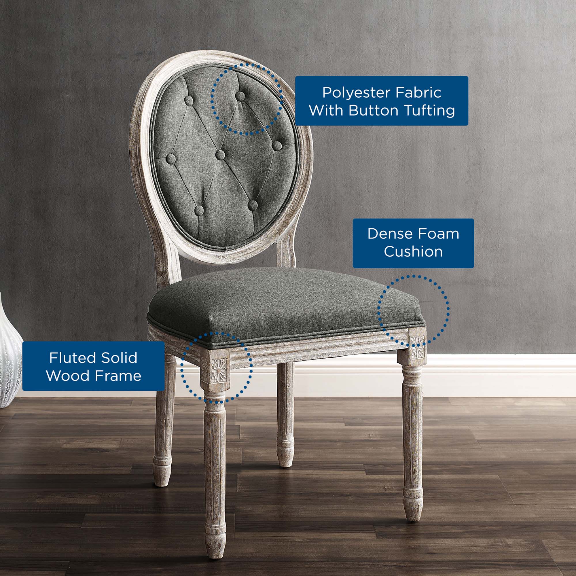 Arise Vintage French Upholstered Fabric Dining Side Chair by Modway