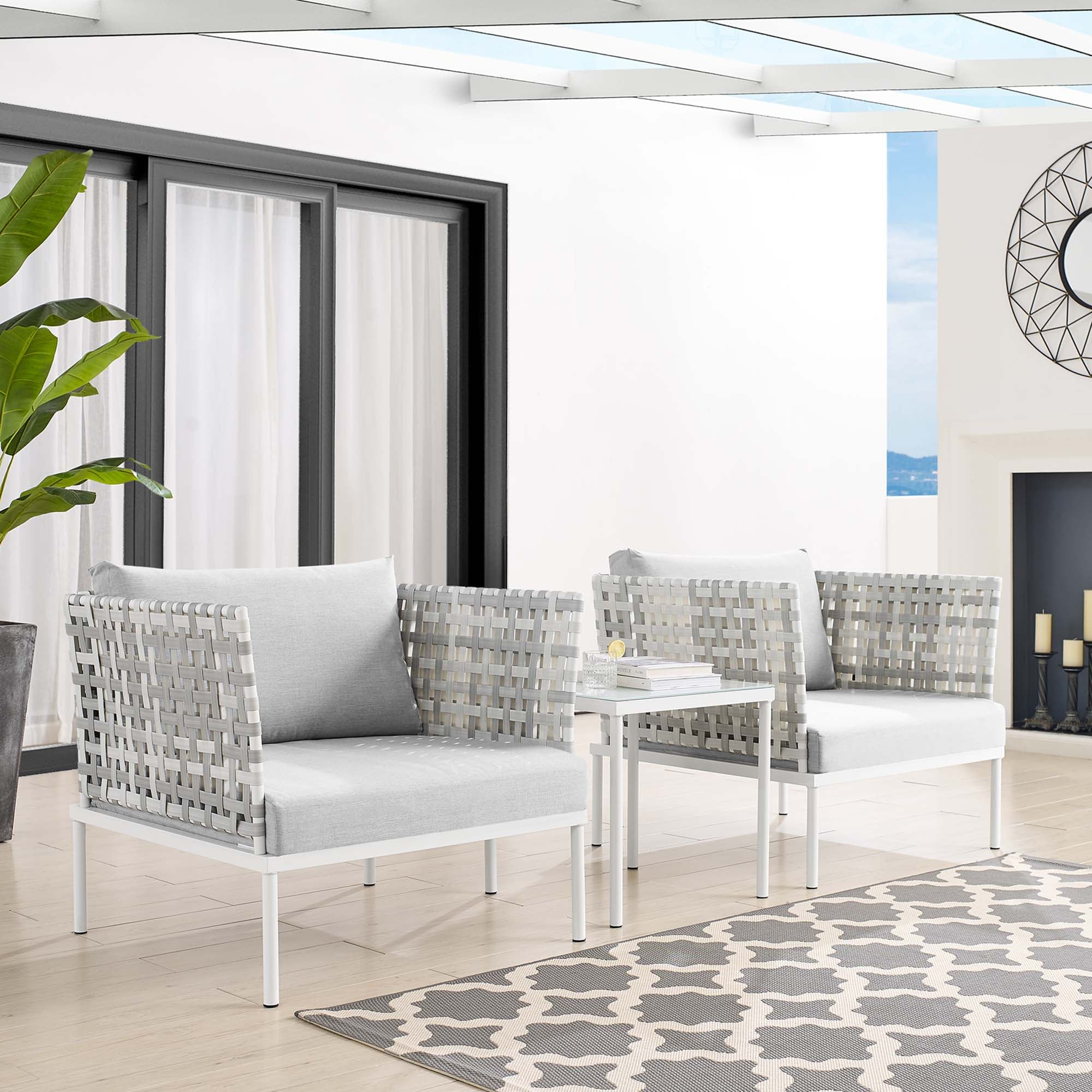Harmony 3-Piece Sunbrella® Basket Weave Outdoor Patio Aluminum Seating Set by Modway