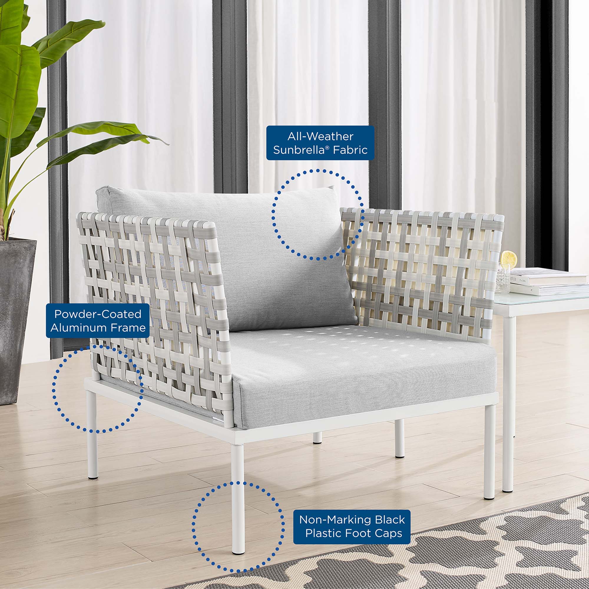 Harmony 3-Piece Sunbrella® Basket Weave Outdoor Patio Aluminum Seating Set by Modway