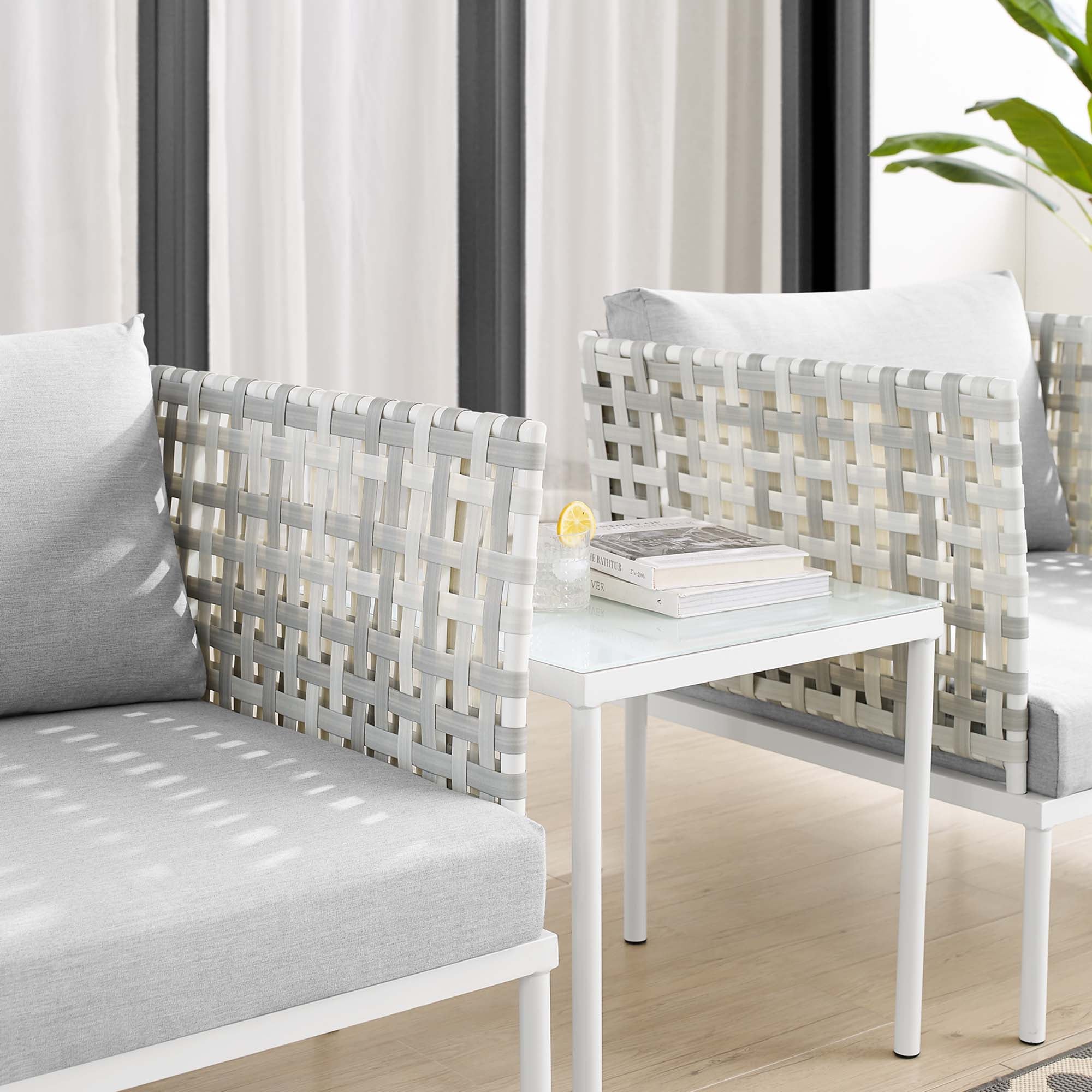 Harmony 3-Piece Sunbrella® Basket Weave Outdoor Patio Aluminum Seating Set by Modway
