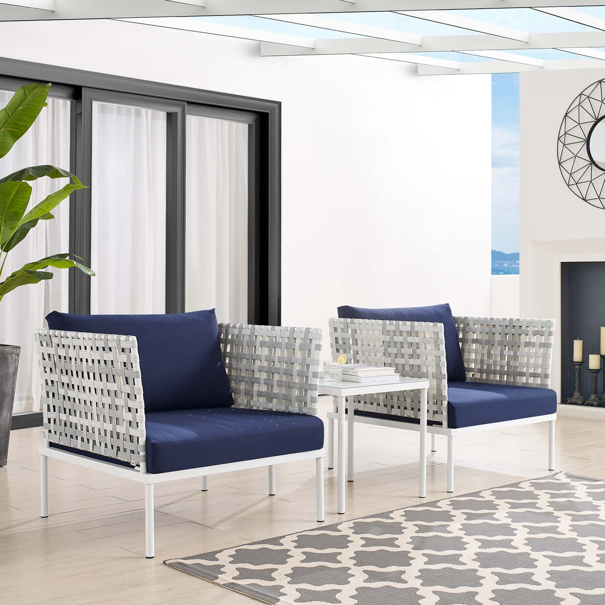Harmony 3-Piece Sunbrella® Basket Weave Outdoor Patio Aluminum Seating Set by Modway
