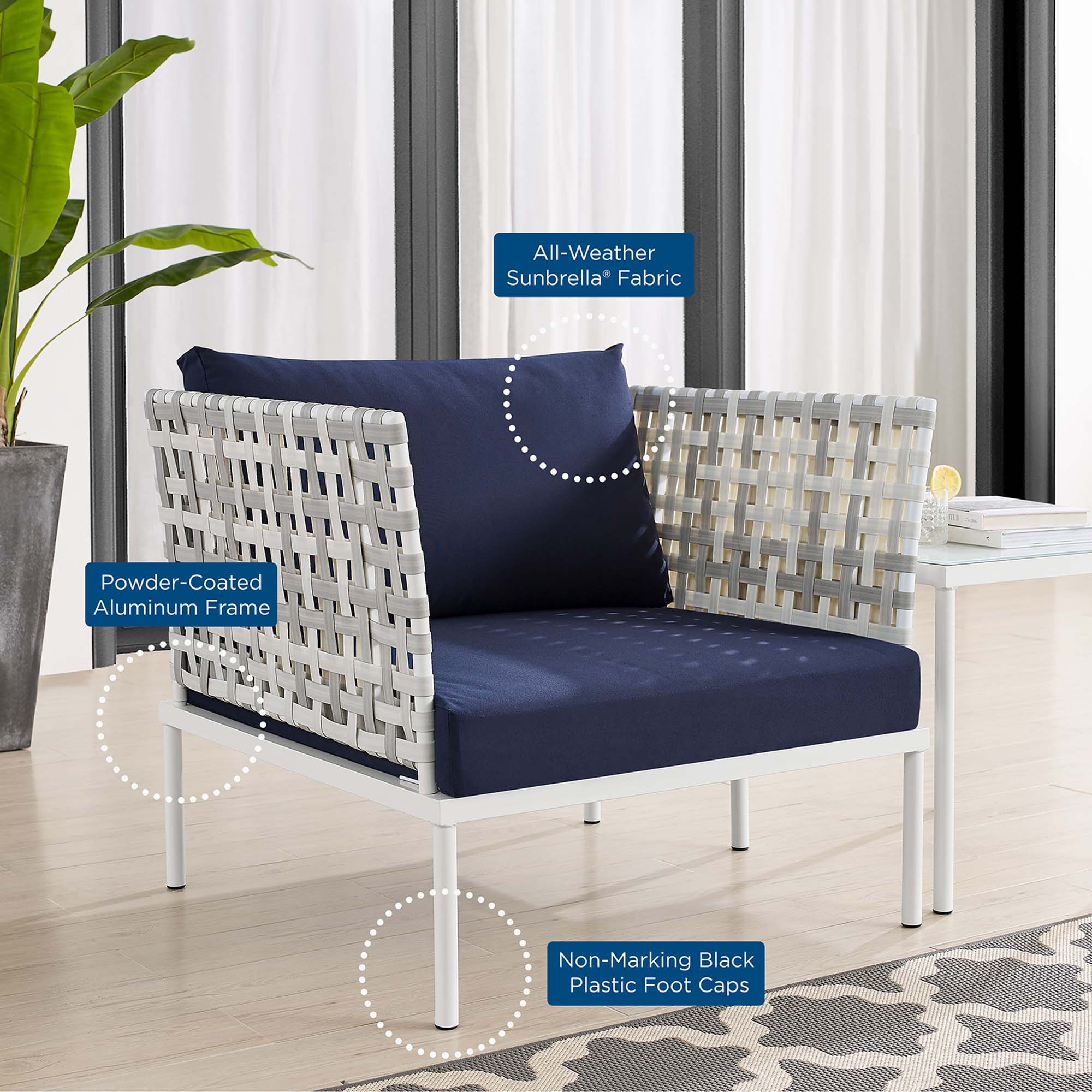 Harmony 3-Piece Sunbrella® Basket Weave Outdoor Patio Aluminum Seating Set by Modway