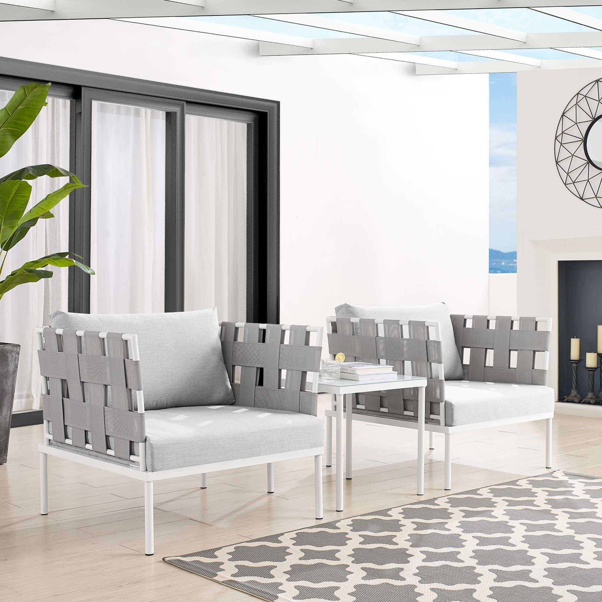 Harmony 3-Piece Sunbrella® Outdoor Patio Aluminum Seating Set by Modway