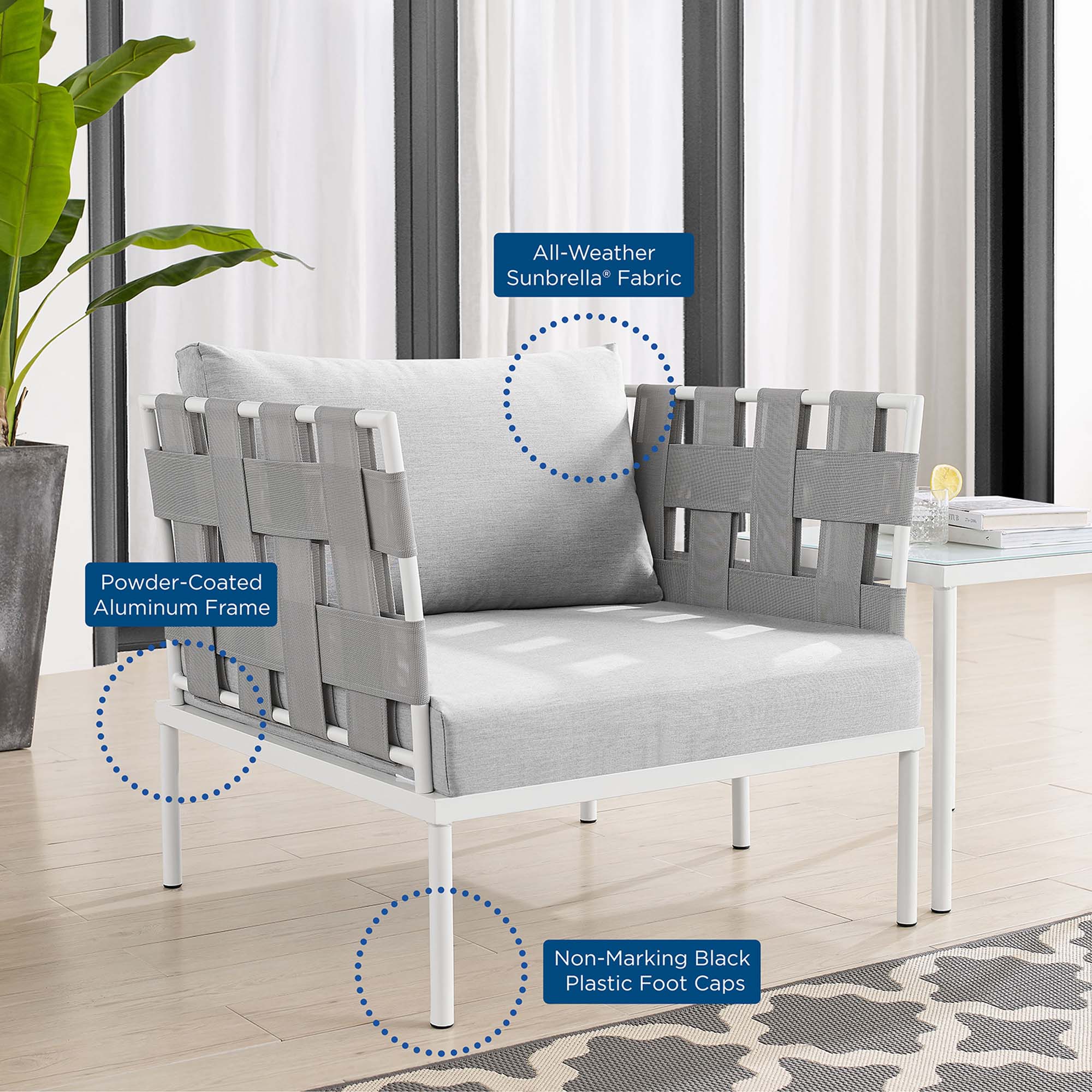 Harmony 3-Piece Sunbrella® Outdoor Patio Aluminum Seating Set by Modway