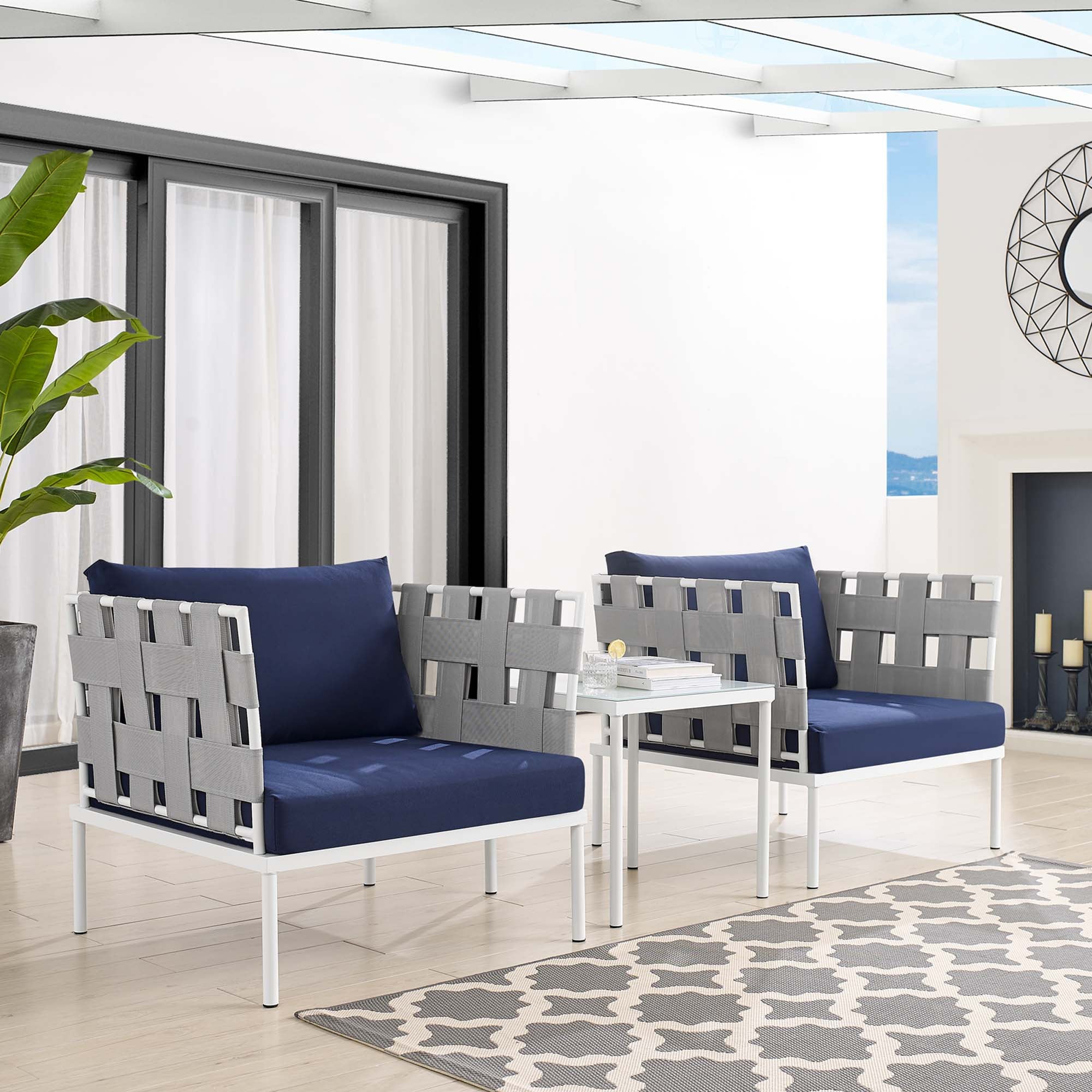 Harmony 3-Piece Sunbrella® Outdoor Patio Aluminum Seating Set by Modway