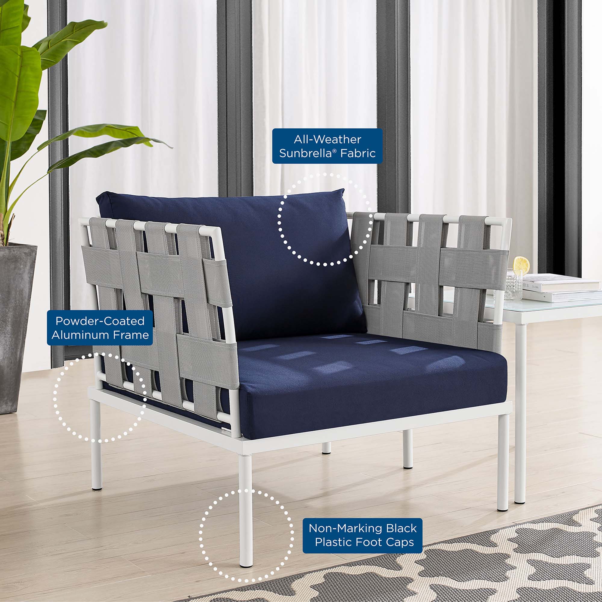 Harmony 3-Piece Sunbrella® Outdoor Patio Aluminum Seating Set by Modway