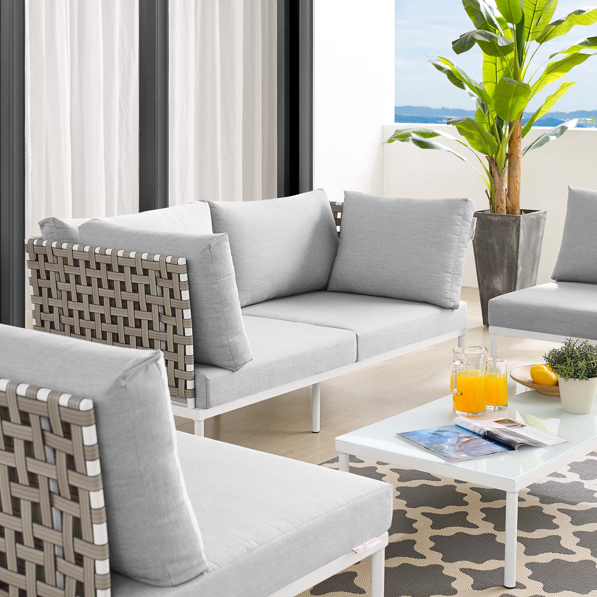Harmony 4-Piece Sunbrella® Basket Weave Outdoor Patio Aluminum Seating Set by Modway