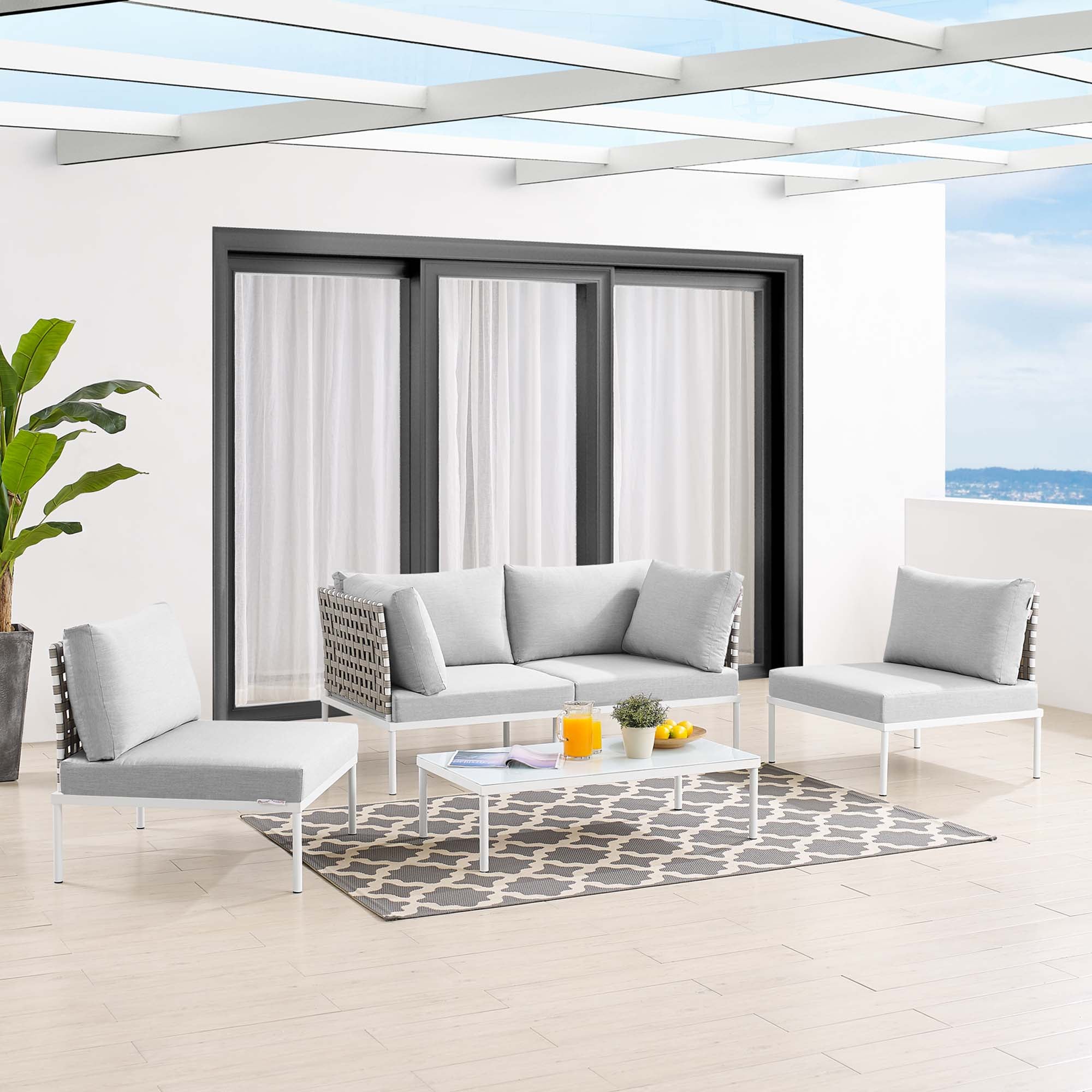Harmony 4-Piece Sunbrella® Basket Weave Outdoor Patio Aluminum Seating Set by Modway