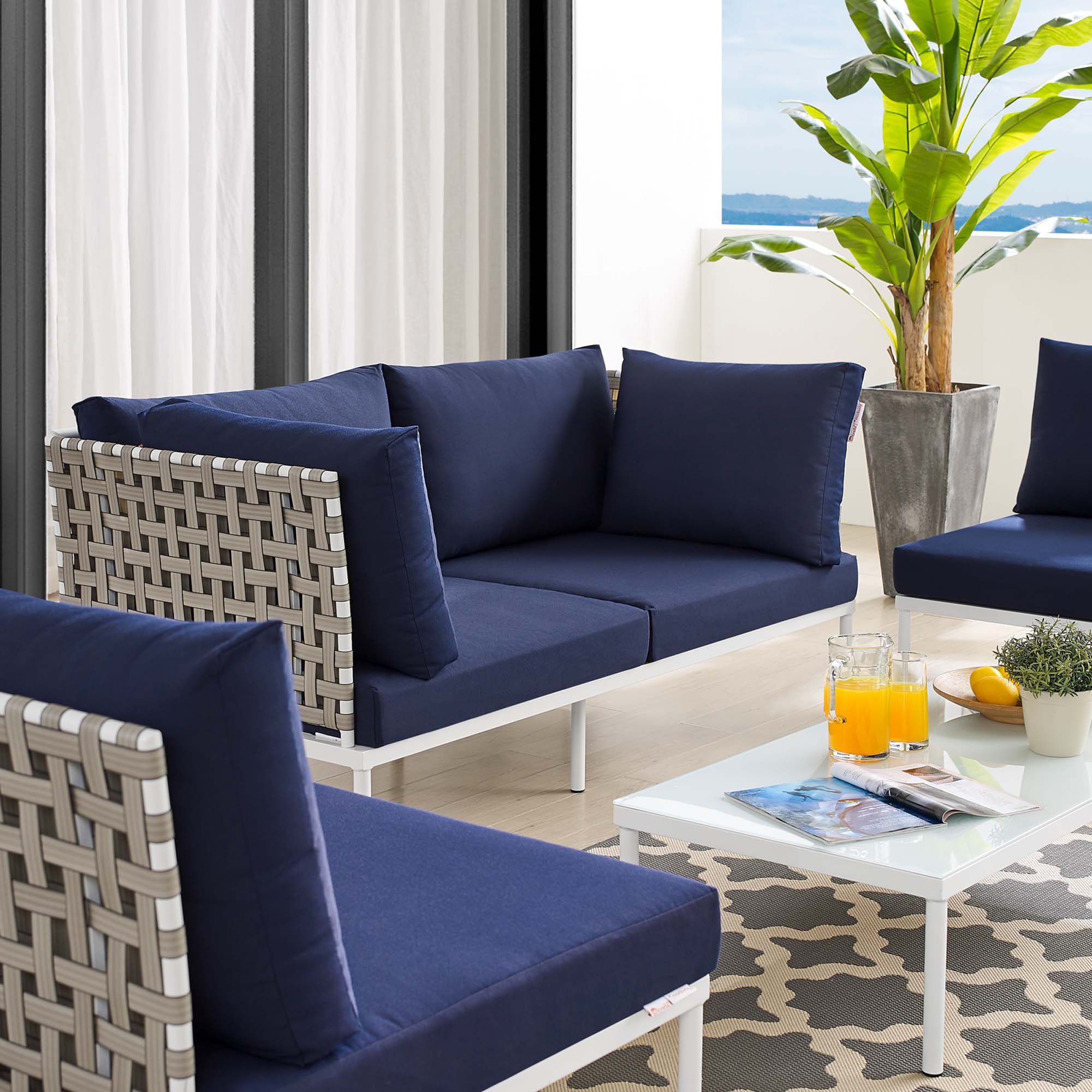 Harmony 4-Piece Sunbrella® Basket Weave Outdoor Patio Aluminum Seating Set by Modway
