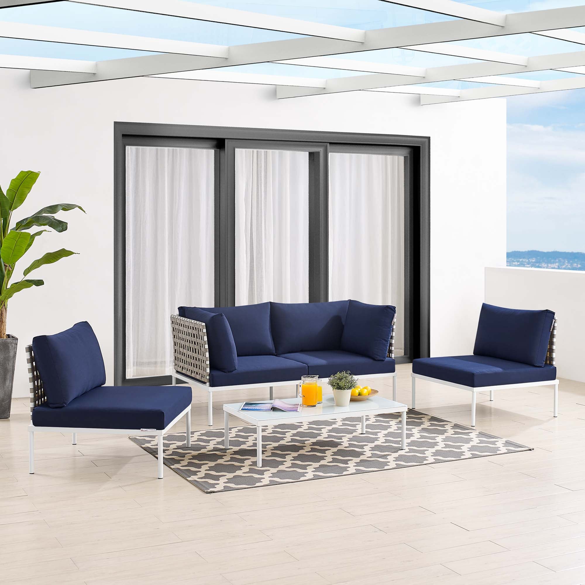 Harmony 4-Piece Sunbrella® Basket Weave Outdoor Patio Aluminum Seating Set by Modway