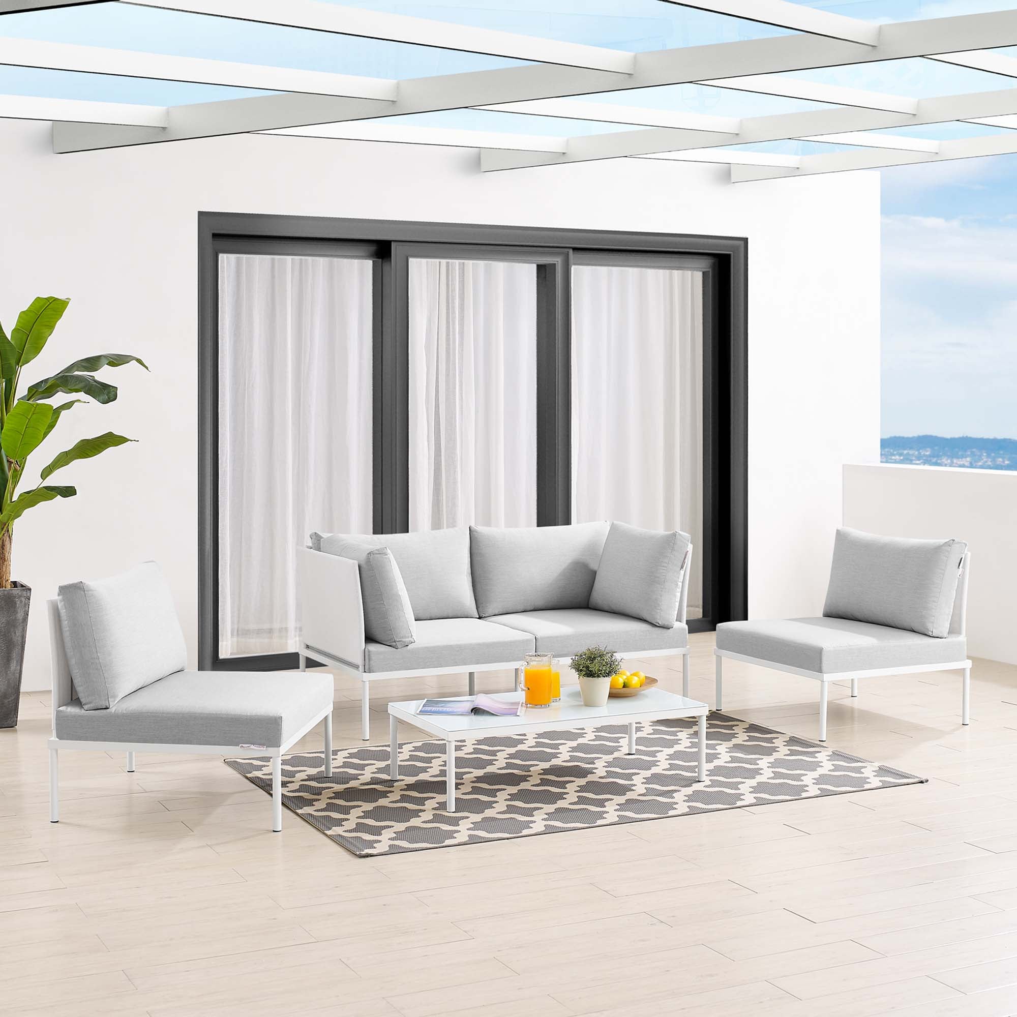 Harmony 4-Piece Sunbrella® Outdoor Patio Aluminum Seating Set by Modway