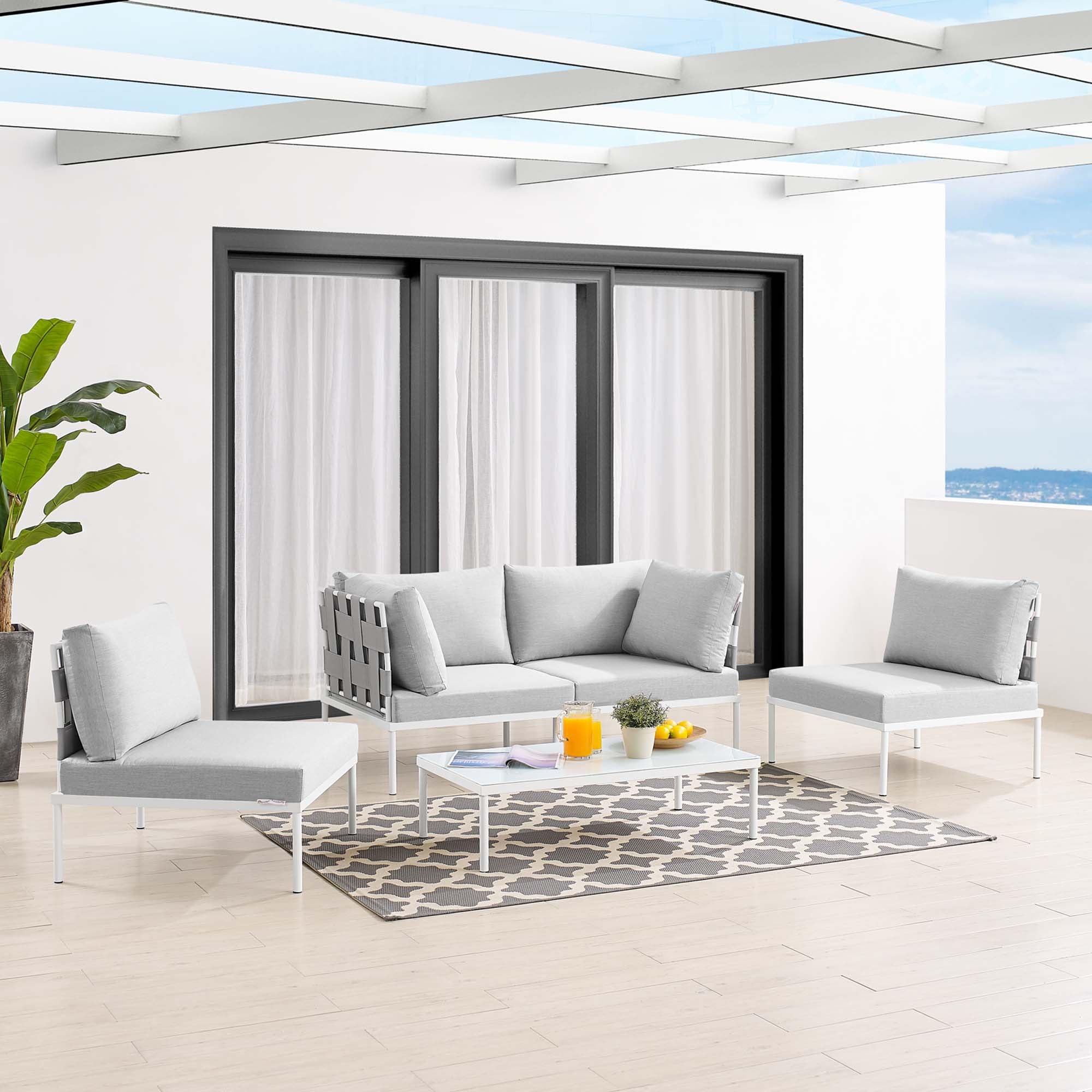 Harmony 4-Piece Sunbrella® Outdoor Patio Aluminum Seating Set by Modway