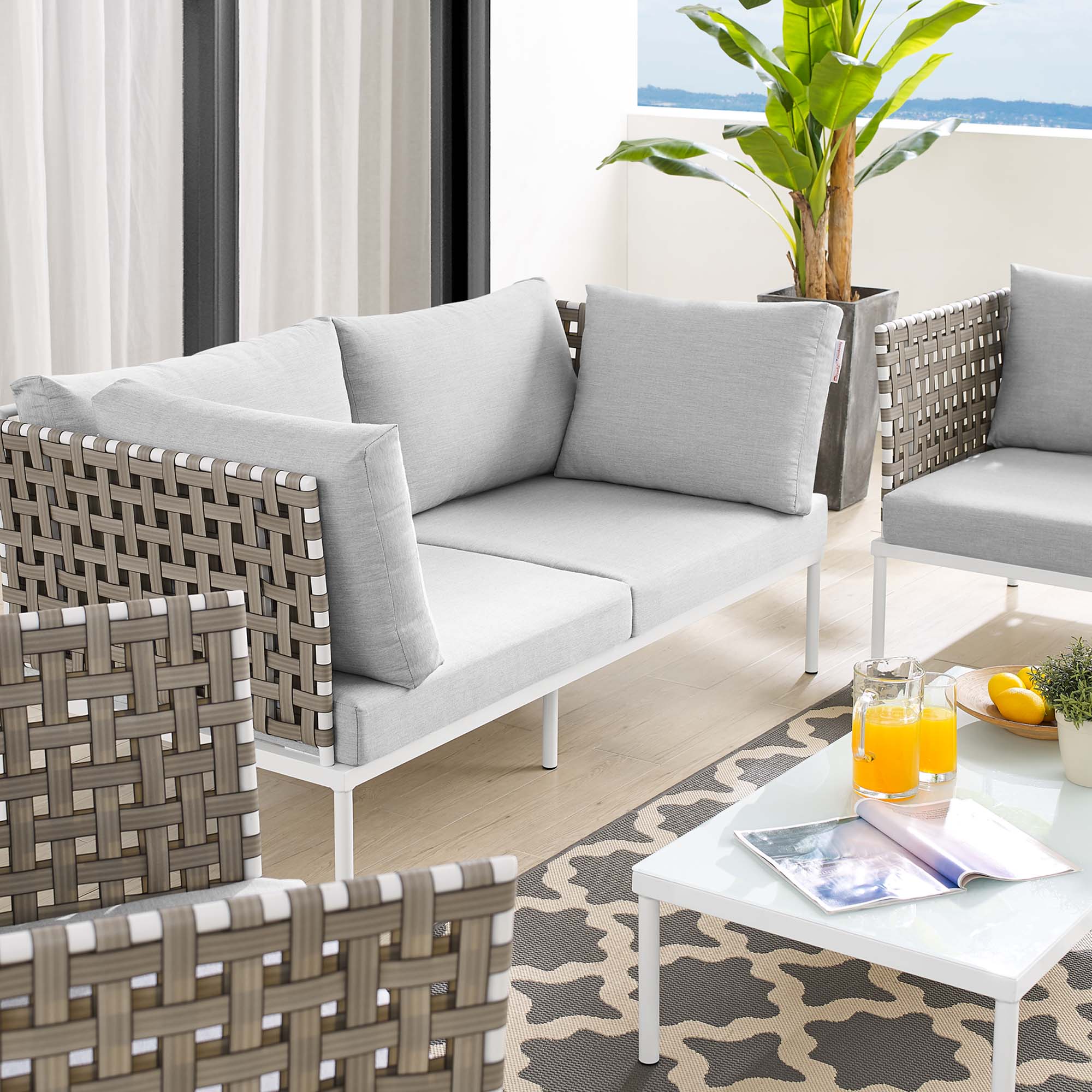 Harmony 5-Piece Sunbrella® Basket Weave Outdoor Patio Aluminum Seating Set by Modway
