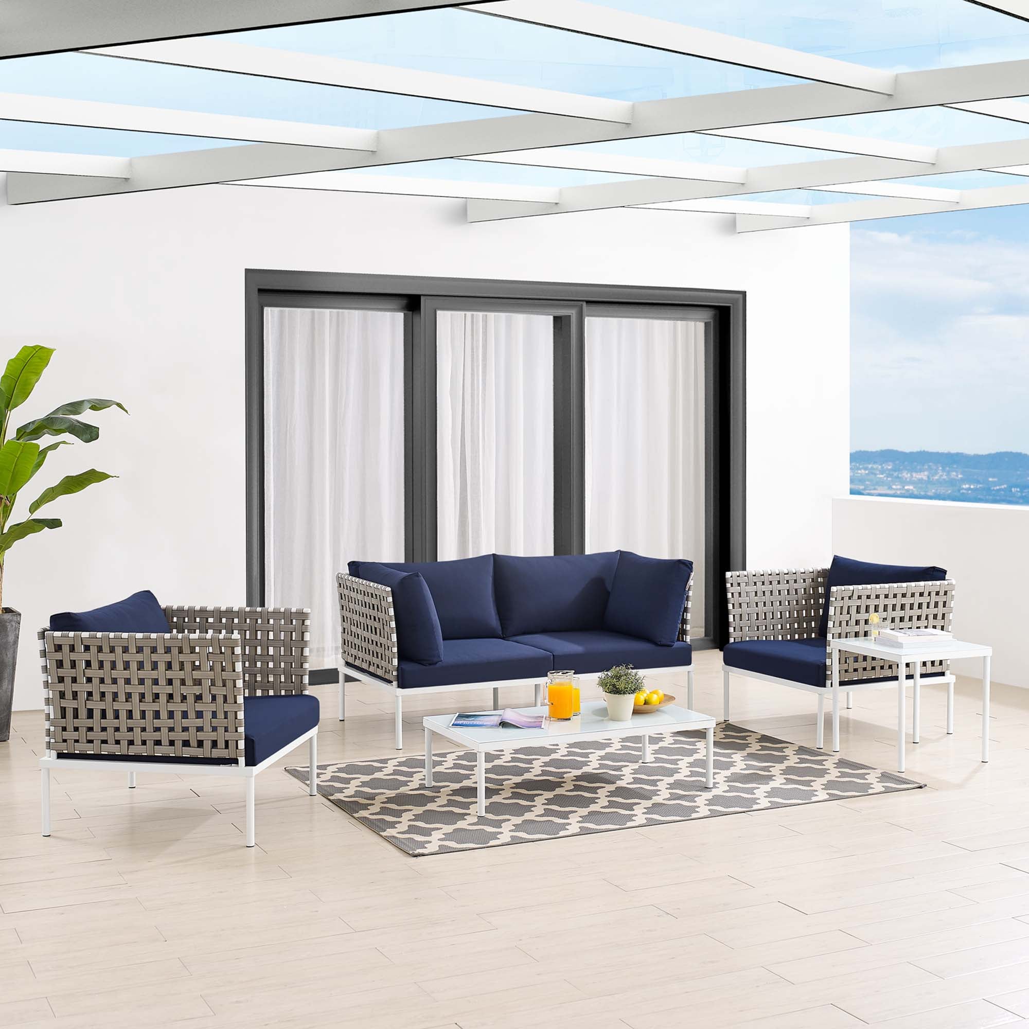 Harmony 5-Piece Sunbrella® Basket Weave Outdoor Patio Aluminum Seating Set by Modway