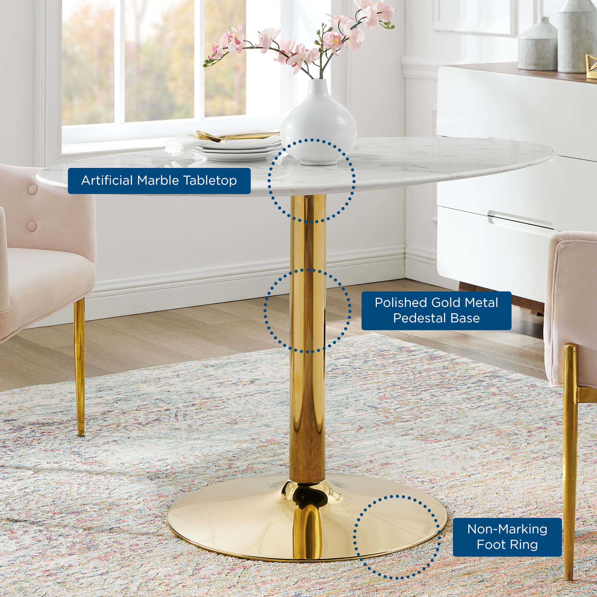 Verne 48" Oval Artificial Marble Dining Table by Modway