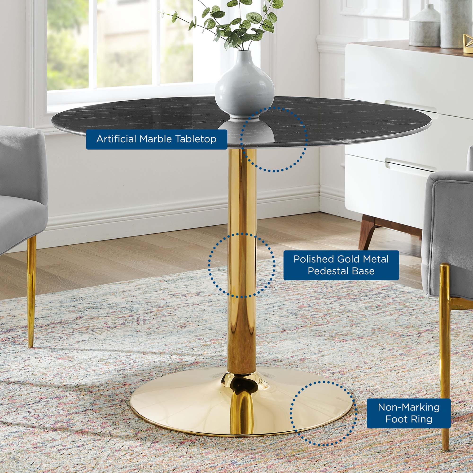 Verne 40" Artificial Marble Dining Table by Modway