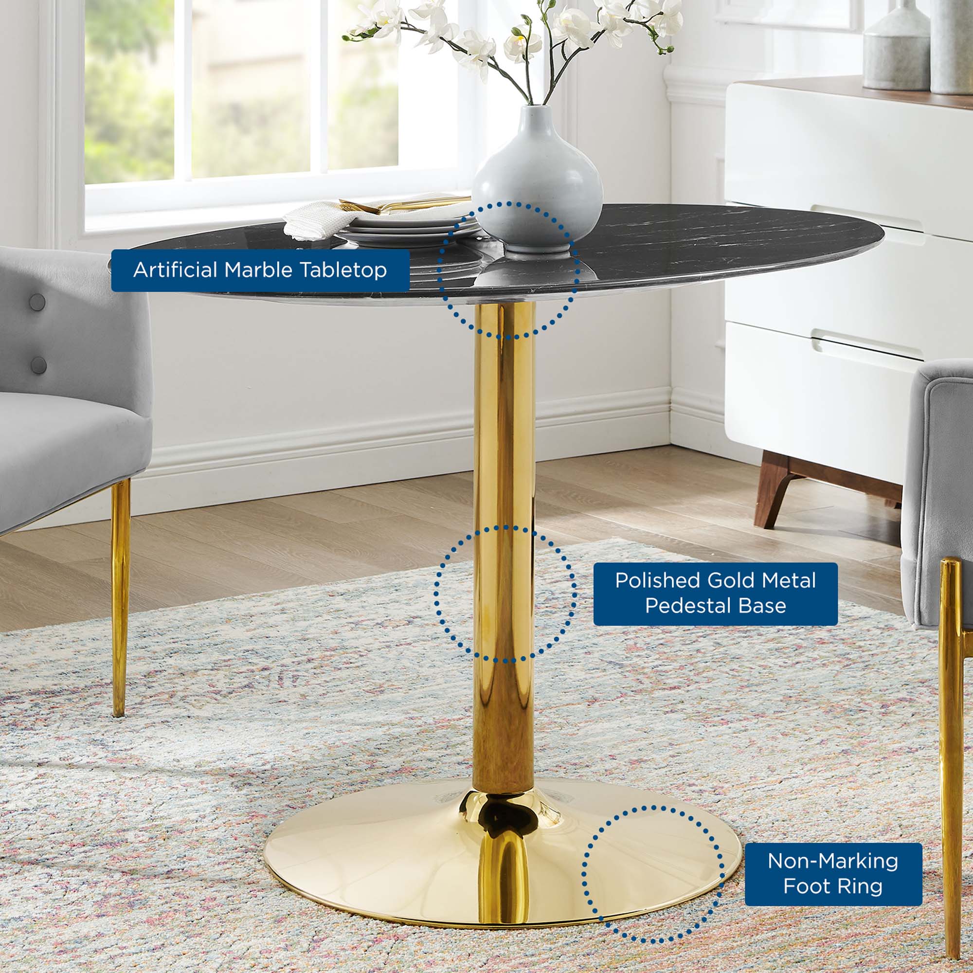 Verne 42" Artificial Marble Dining Table by Modway